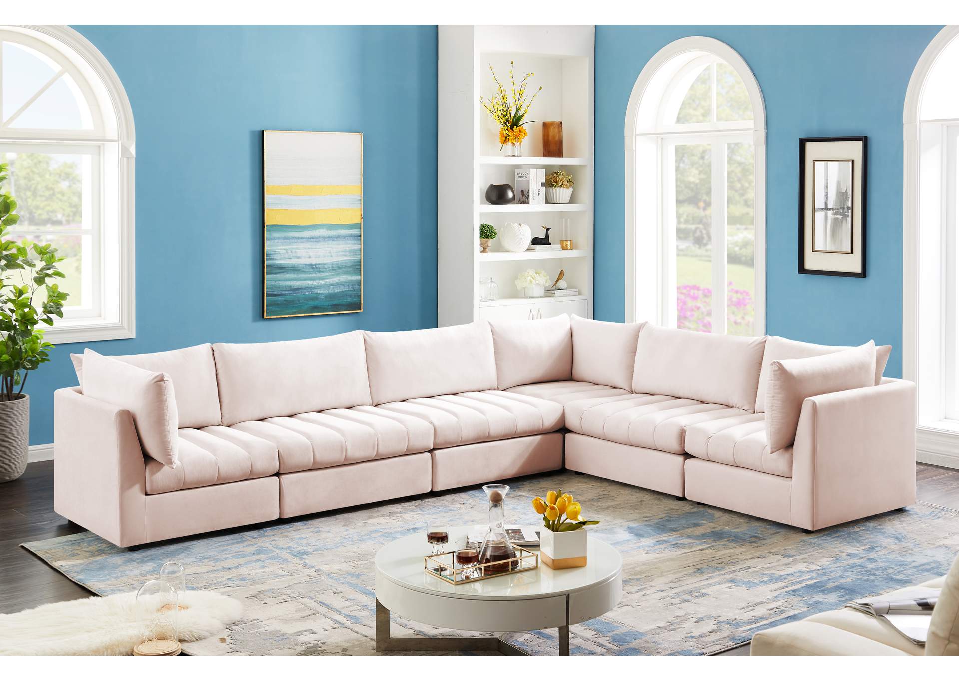 Jacob Pink Velvet Modular Sectional,Meridian Furniture