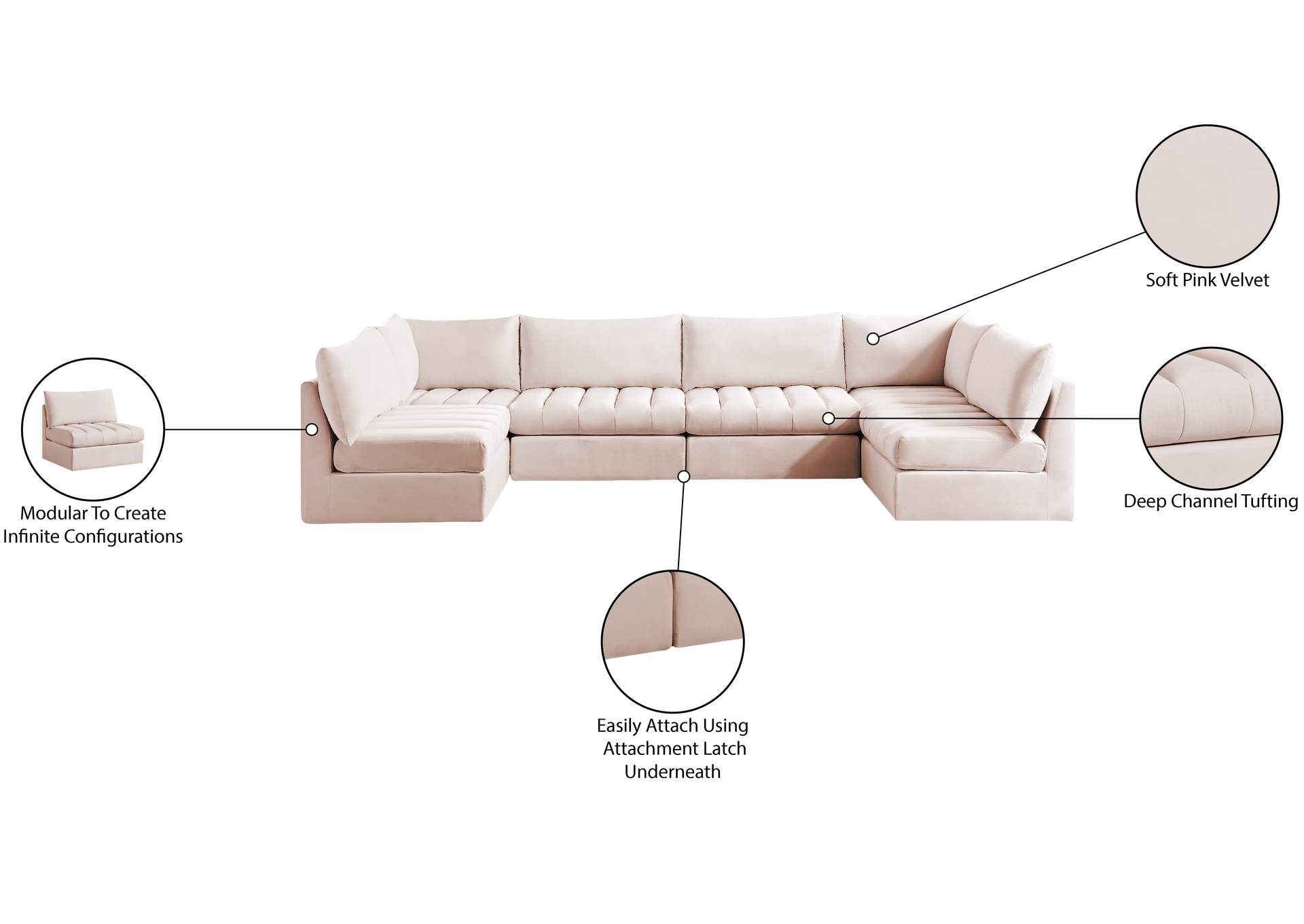 Jacob Pink Velvet Modular Sectional,Meridian Furniture