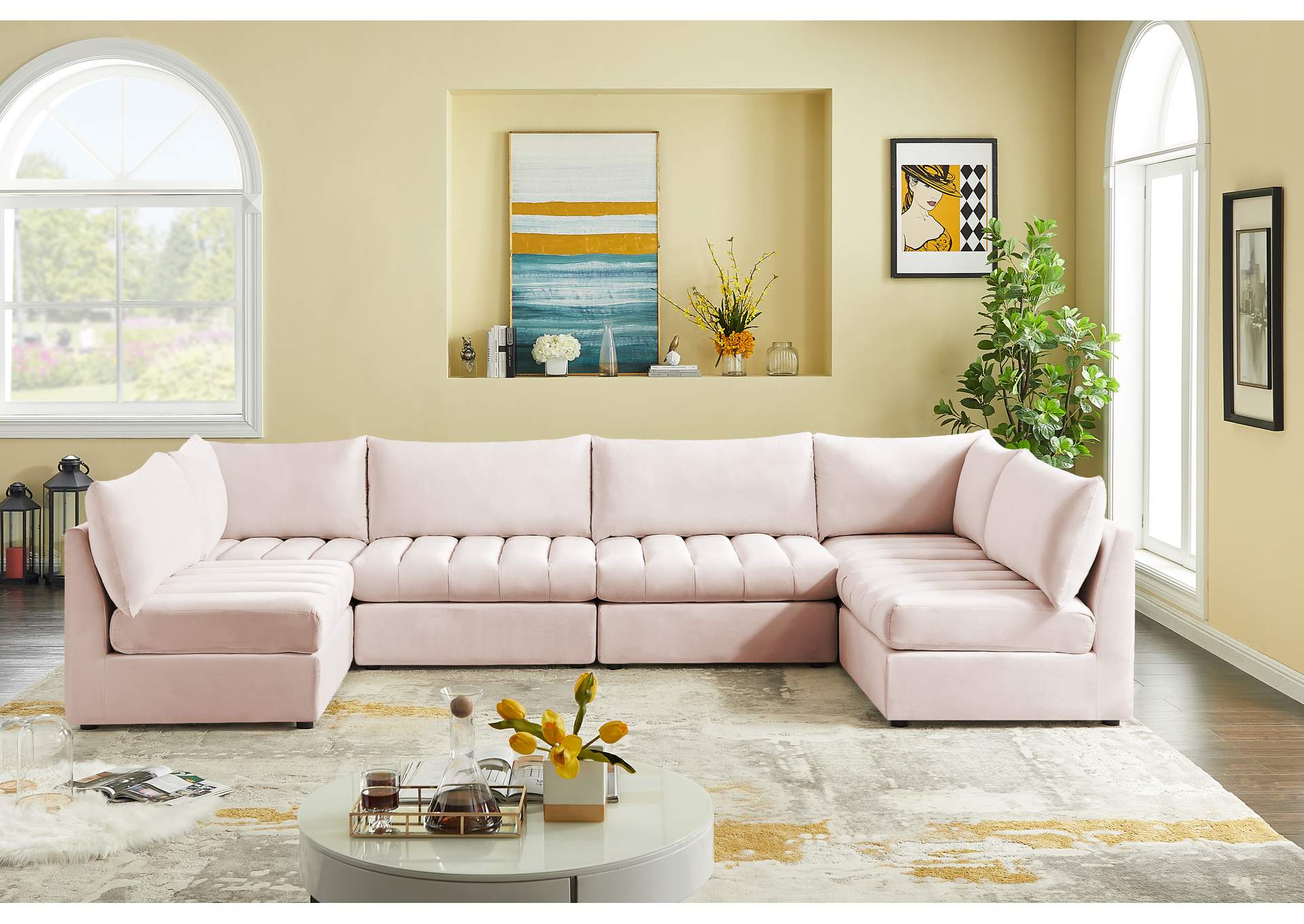 Jacob Pink Velvet Modular Sectional,Meridian Furniture