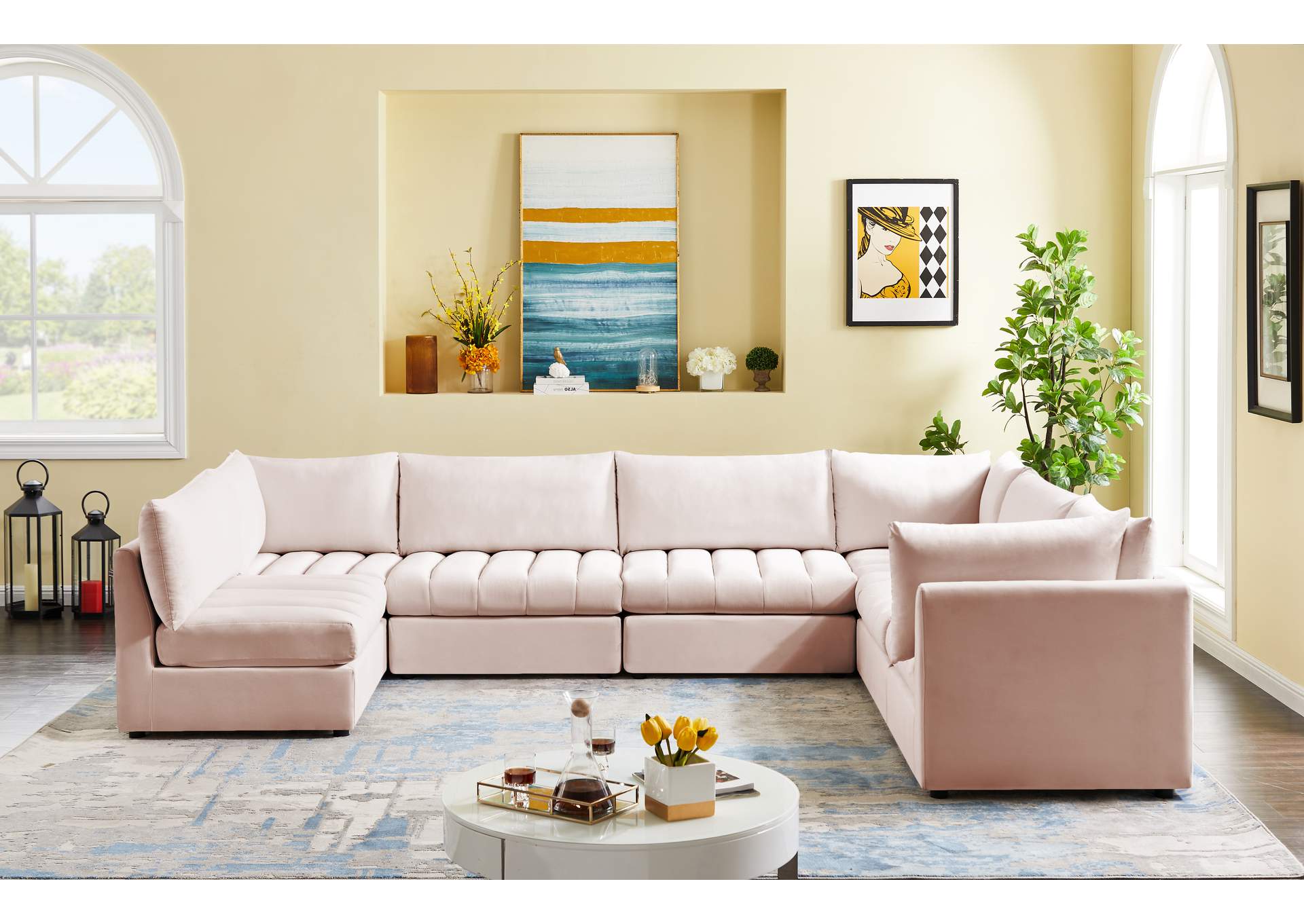 Jacob Pink Velvet Modular Sectional,Meridian Furniture