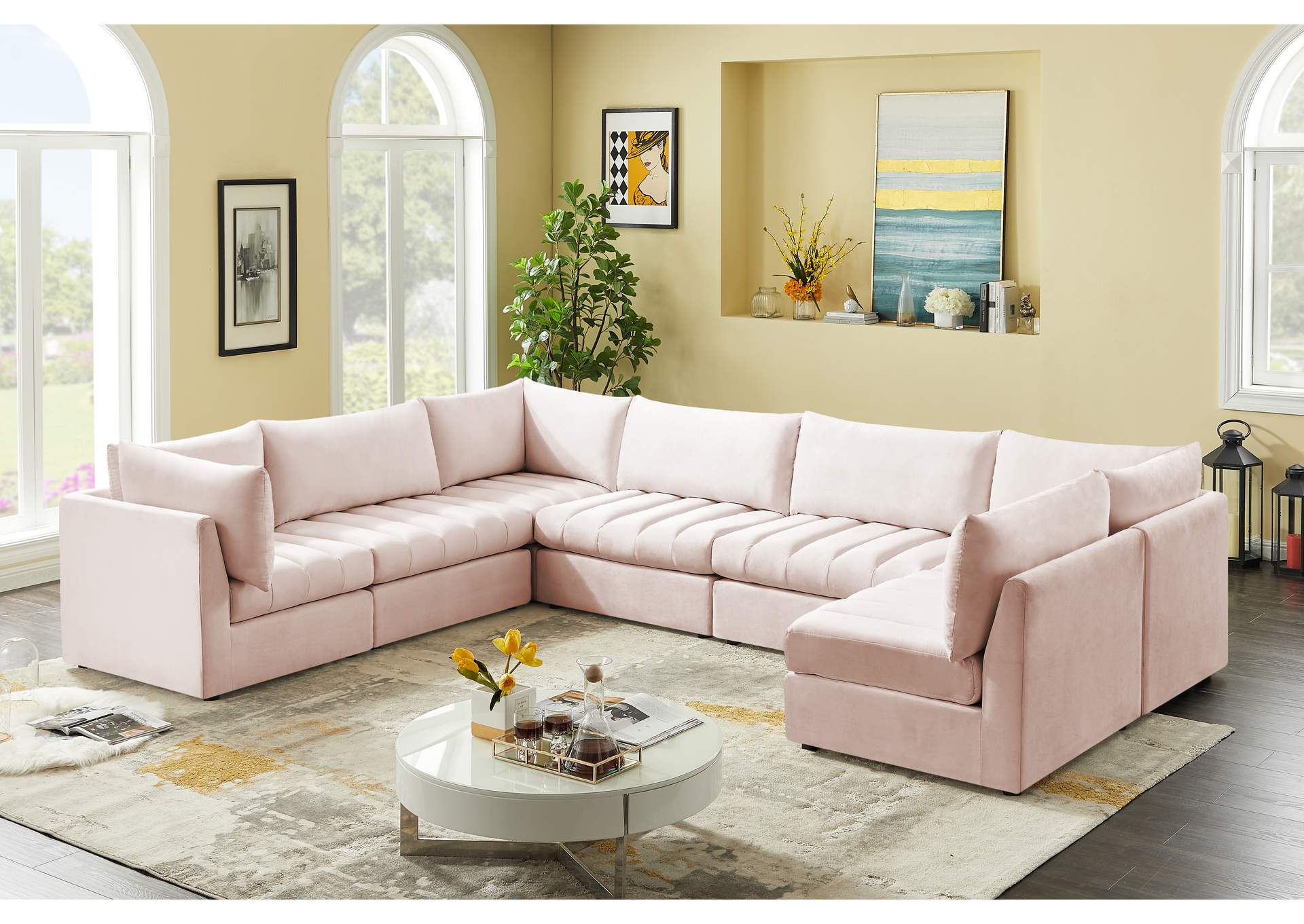 Jacob Pink Velvet Modular Sectional,Meridian Furniture