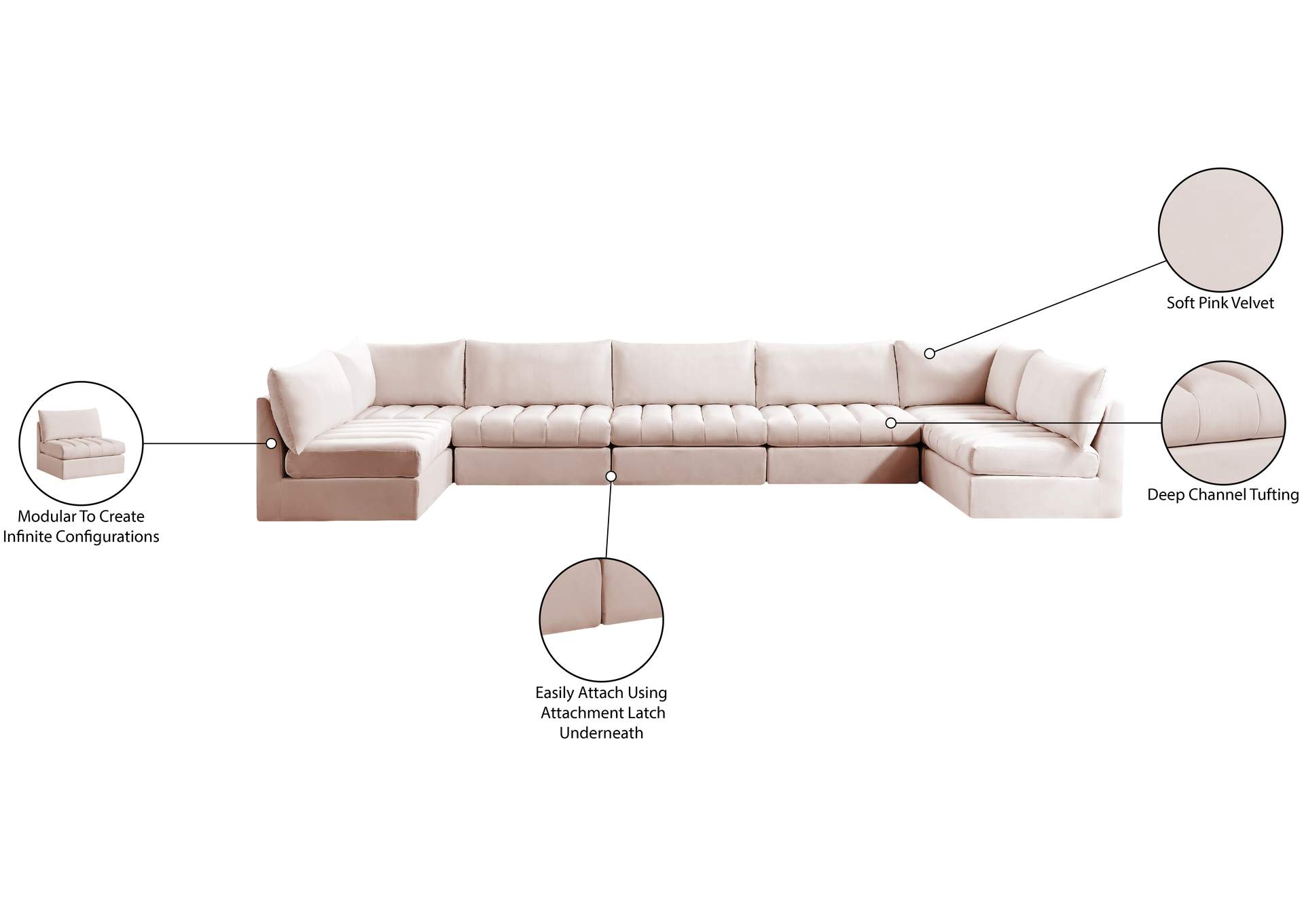 Jacob Pink Velvet Modular Sectional,Meridian Furniture