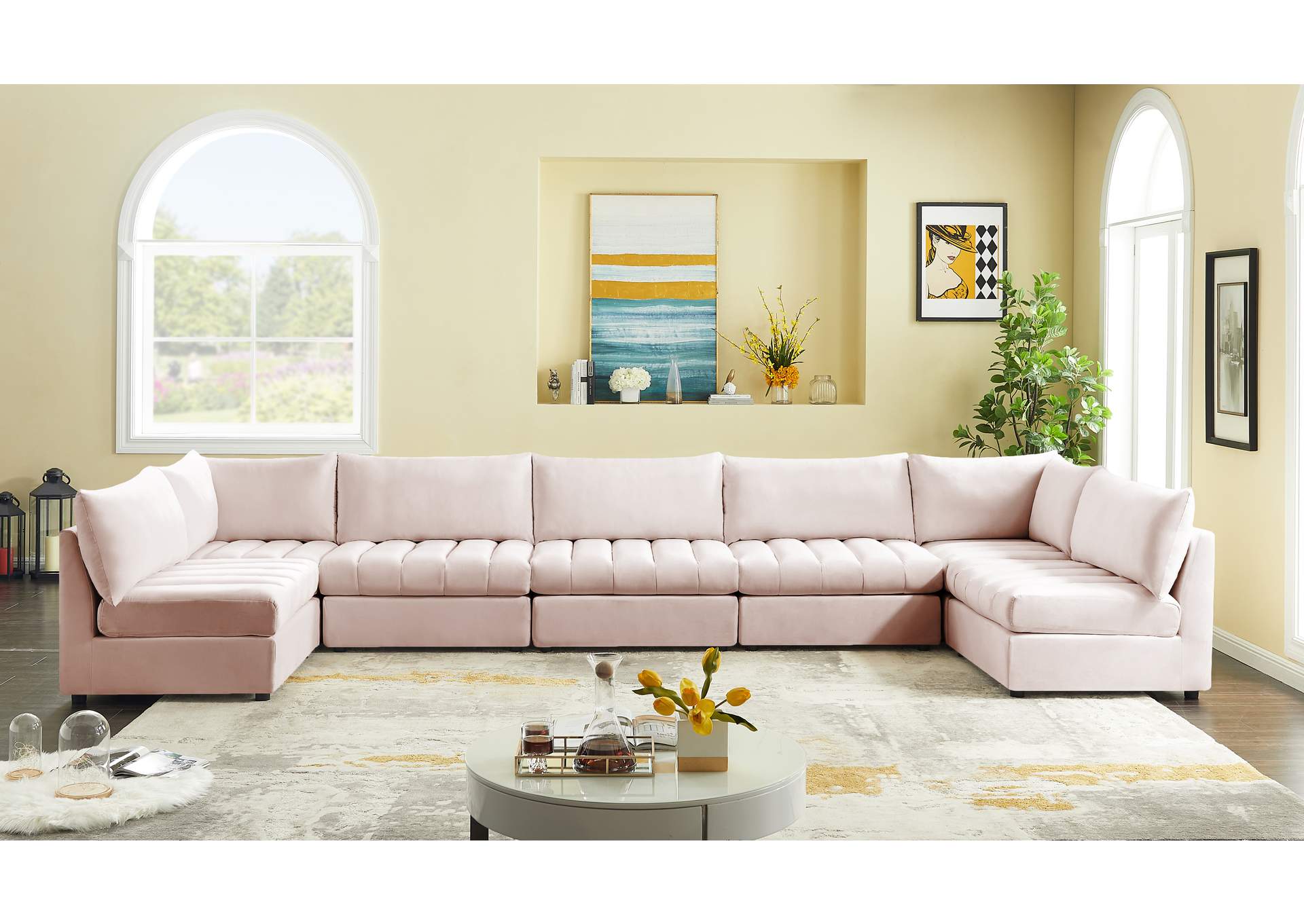 Jacob Pink Velvet Modular Sectional,Meridian Furniture