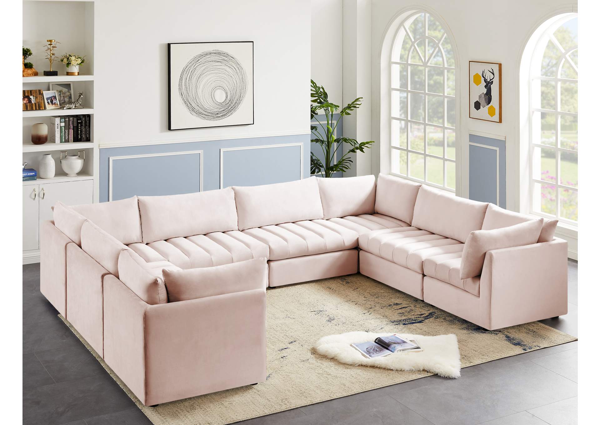 Jacob Pink Velvet Modular Sectional,Meridian Furniture