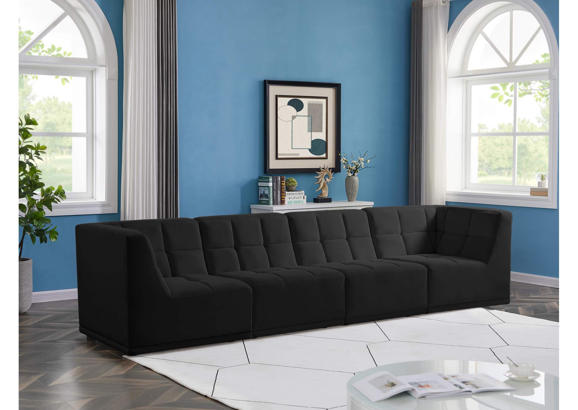 Relax Black Velvet Modular Sofa,Meridian Furniture