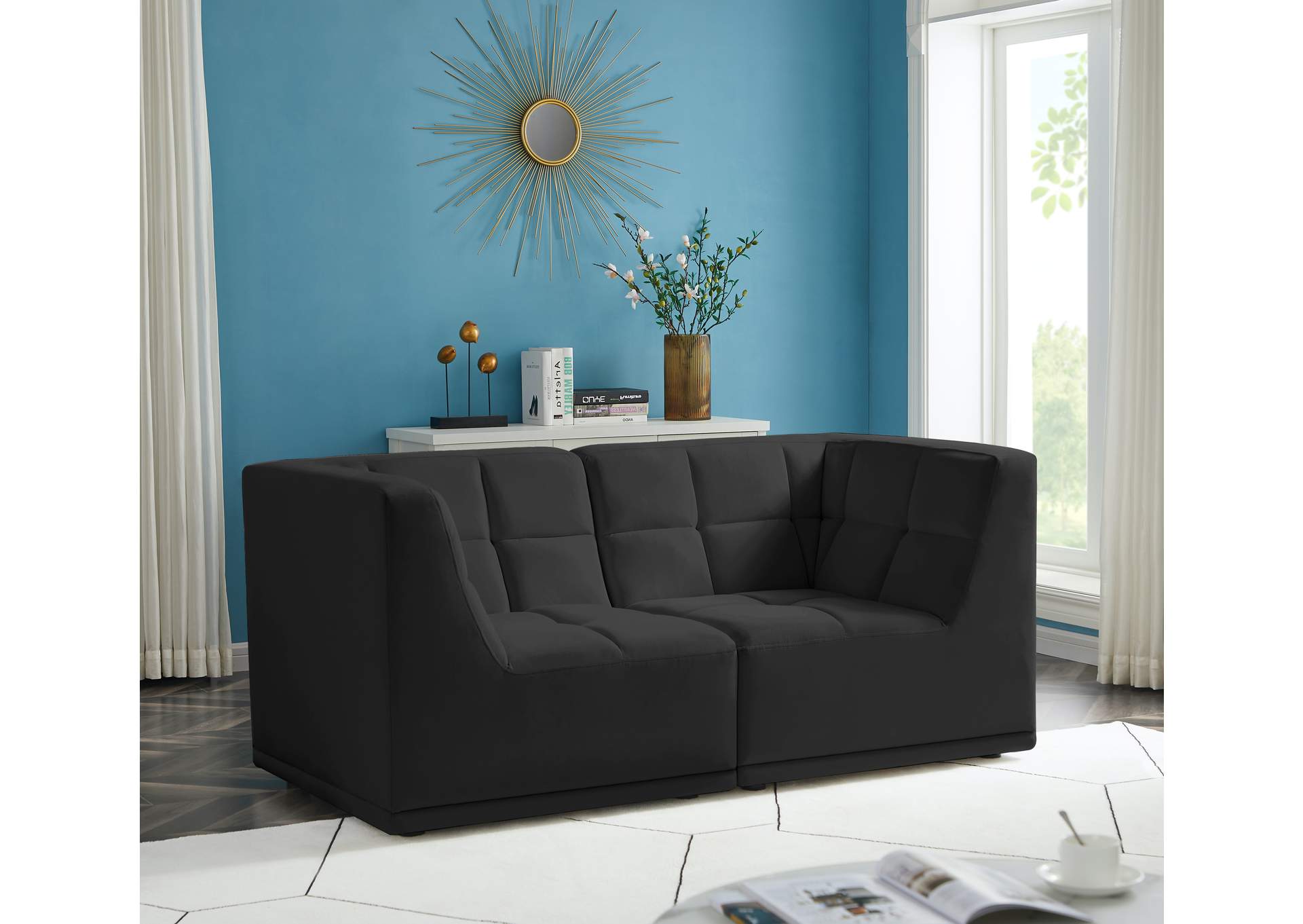 Relax Black Velvet Modular Sofa,Meridian Furniture