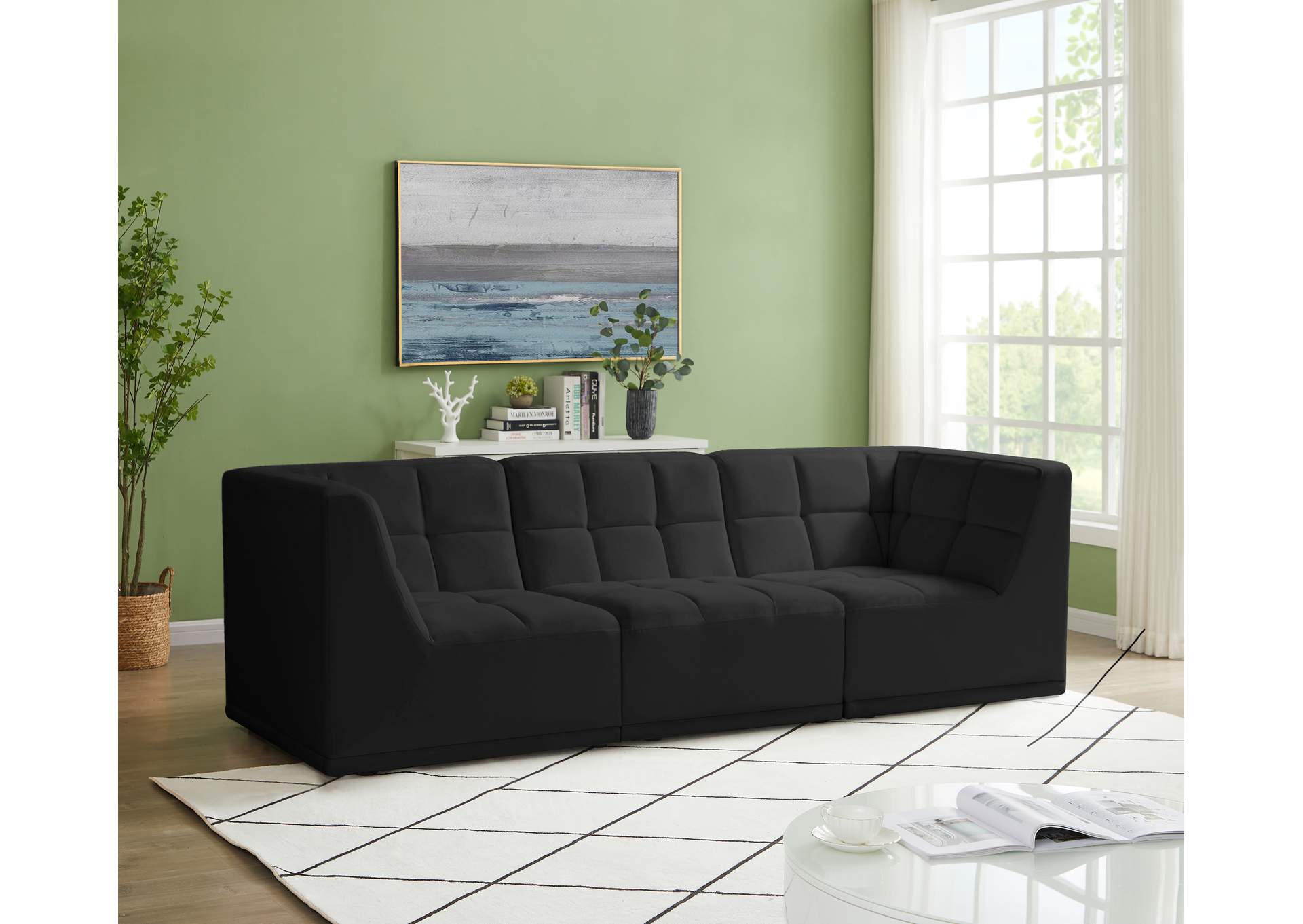 Relax Black Velvet Modular Sofa,Meridian Furniture