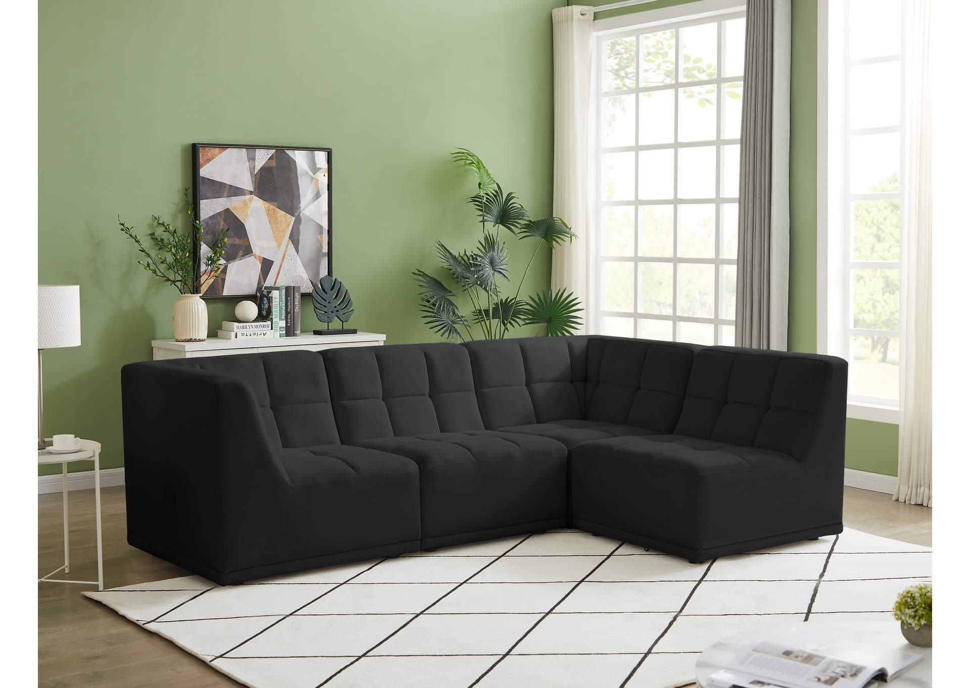 Relax Black Velvet Modular Sectional,Meridian Furniture