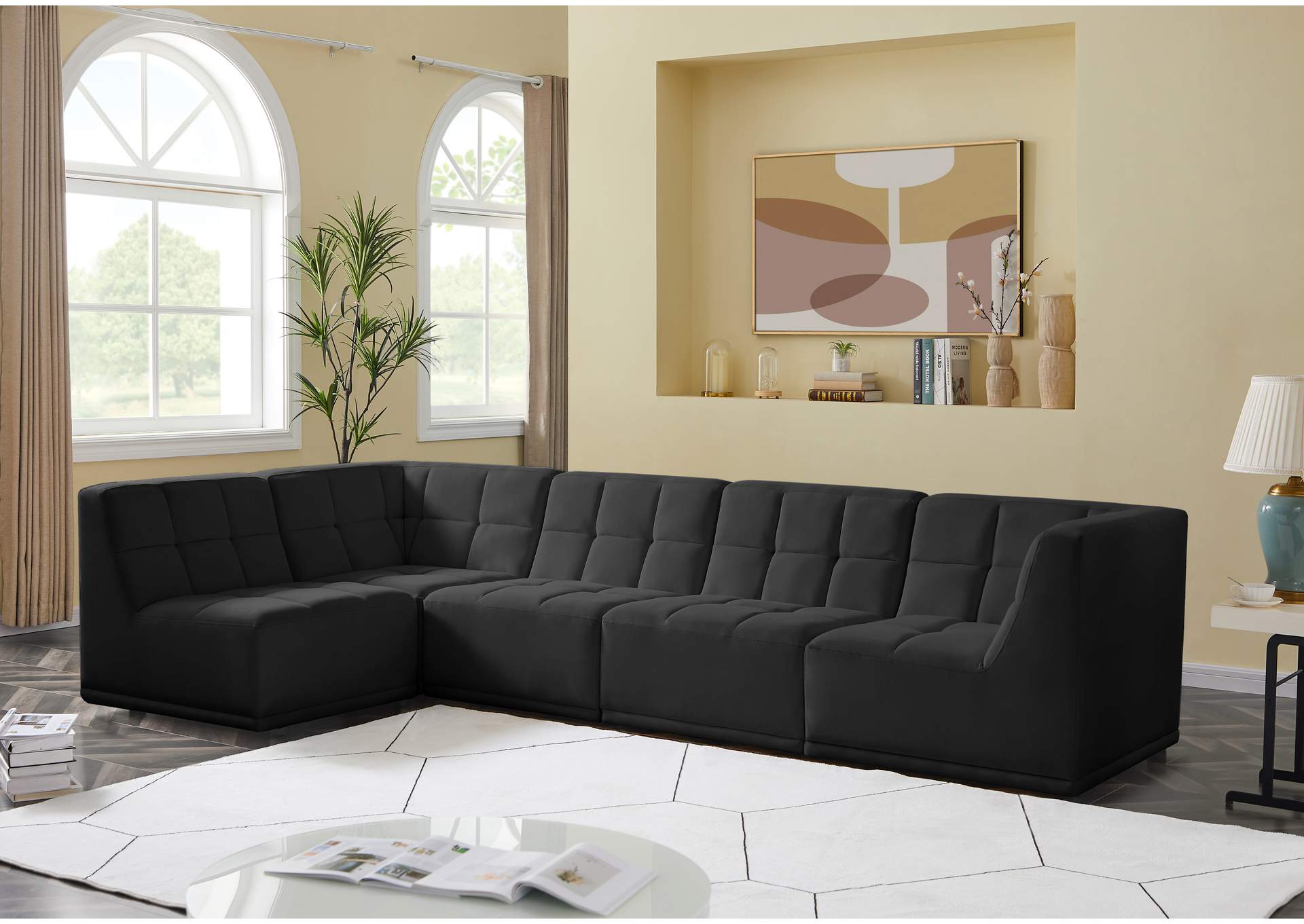 Relax Black Velvet Modular Sectional,Meridian Furniture