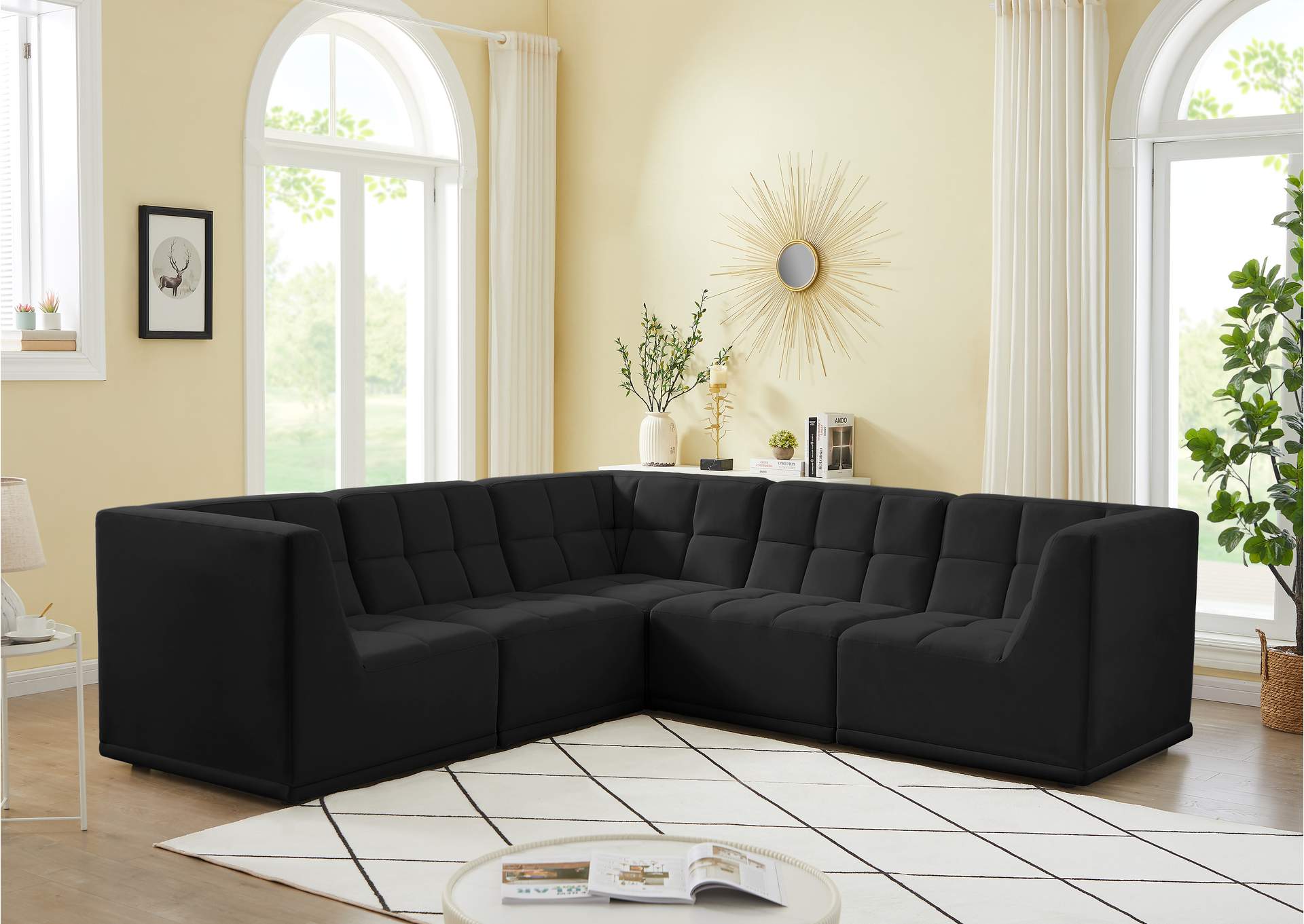 Relax Black Velvet Modular Sectional,Meridian Furniture