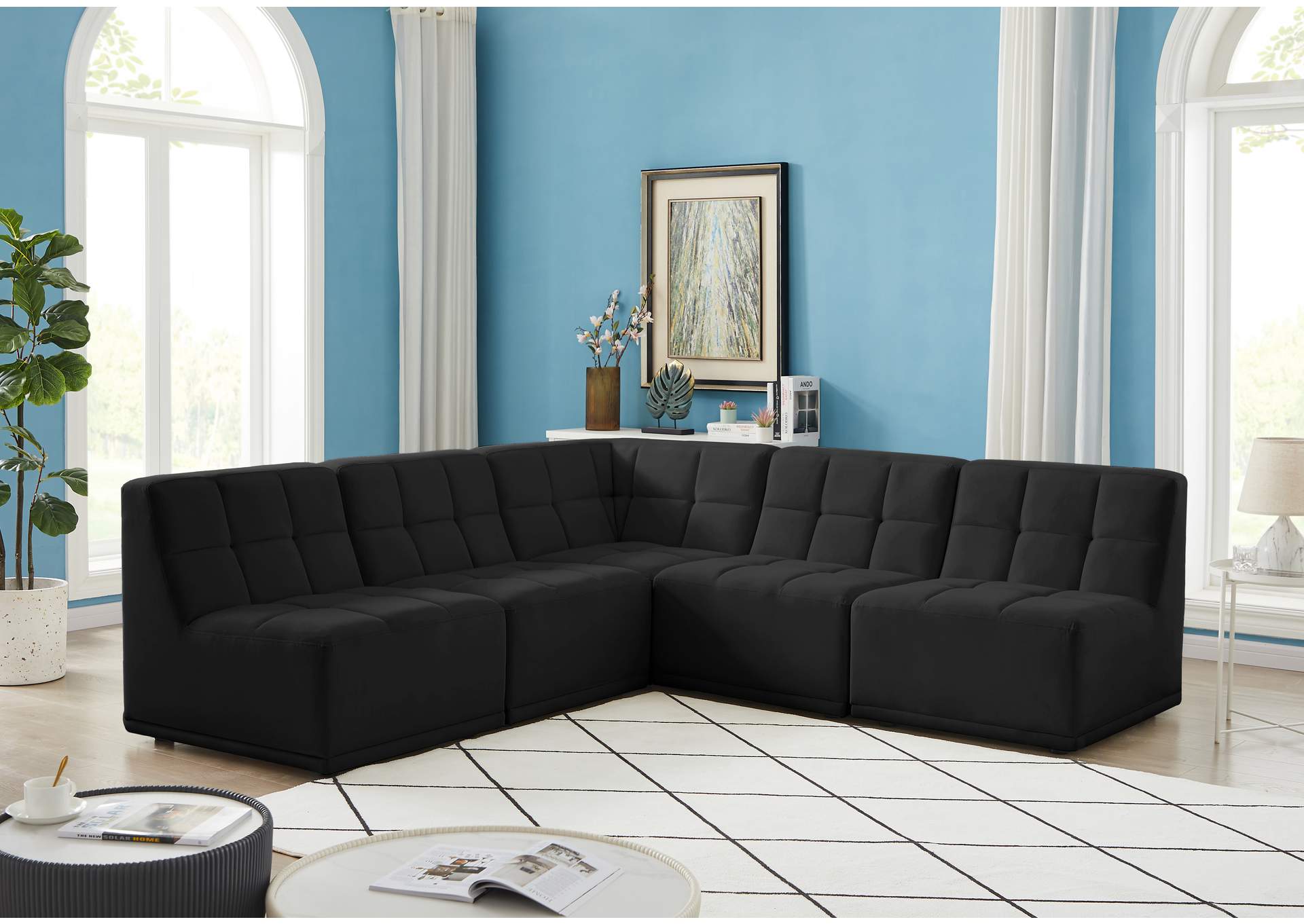 Relax Black Velvet Modular Sectional,Meridian Furniture