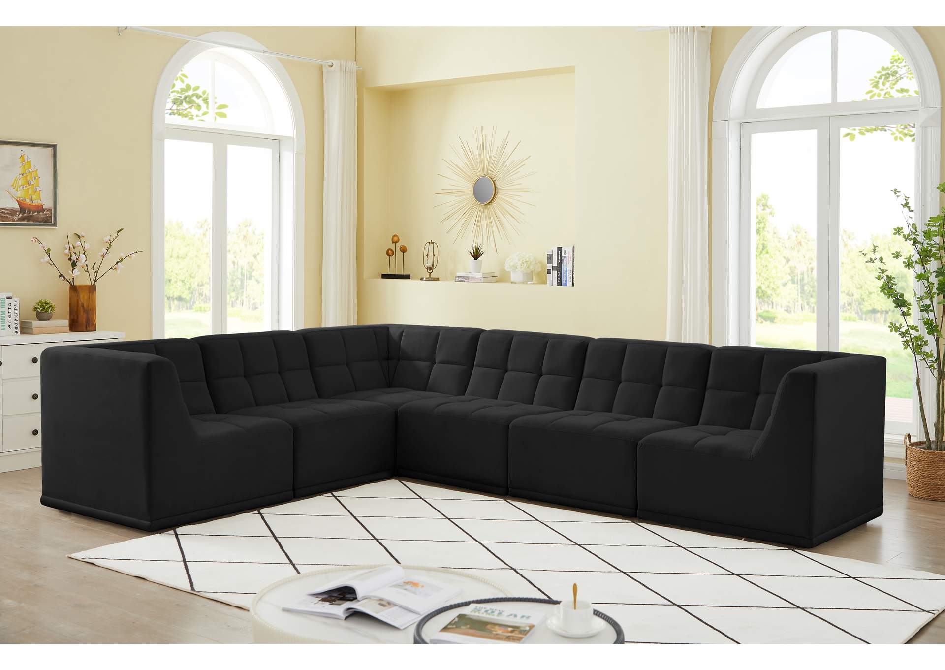 Relax Black Velvet Modular Sectional,Meridian Furniture