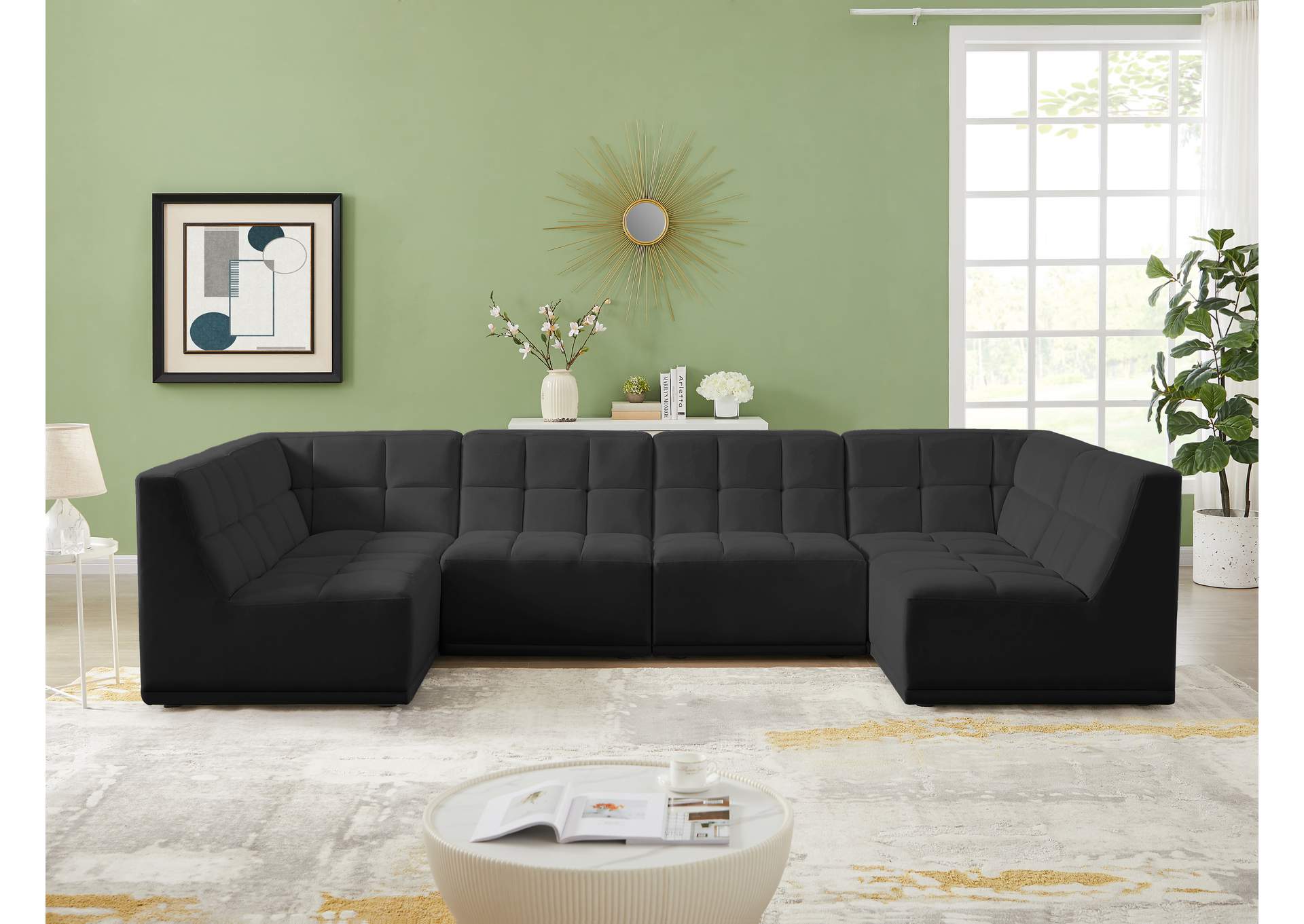 Relax Black Velvet Modular Sectional,Meridian Furniture