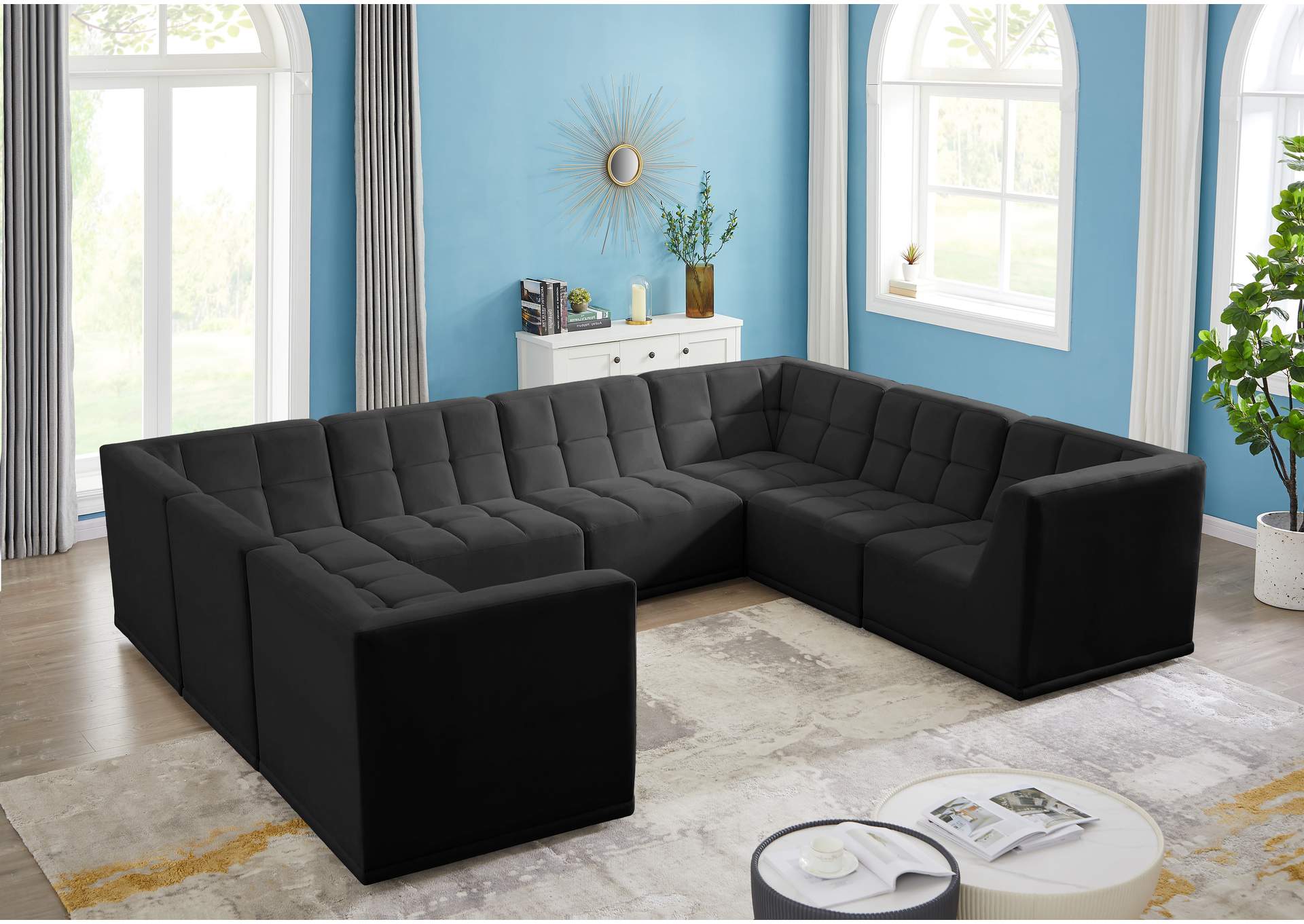 Relax Black Velvet Modular Sectional,Meridian Furniture