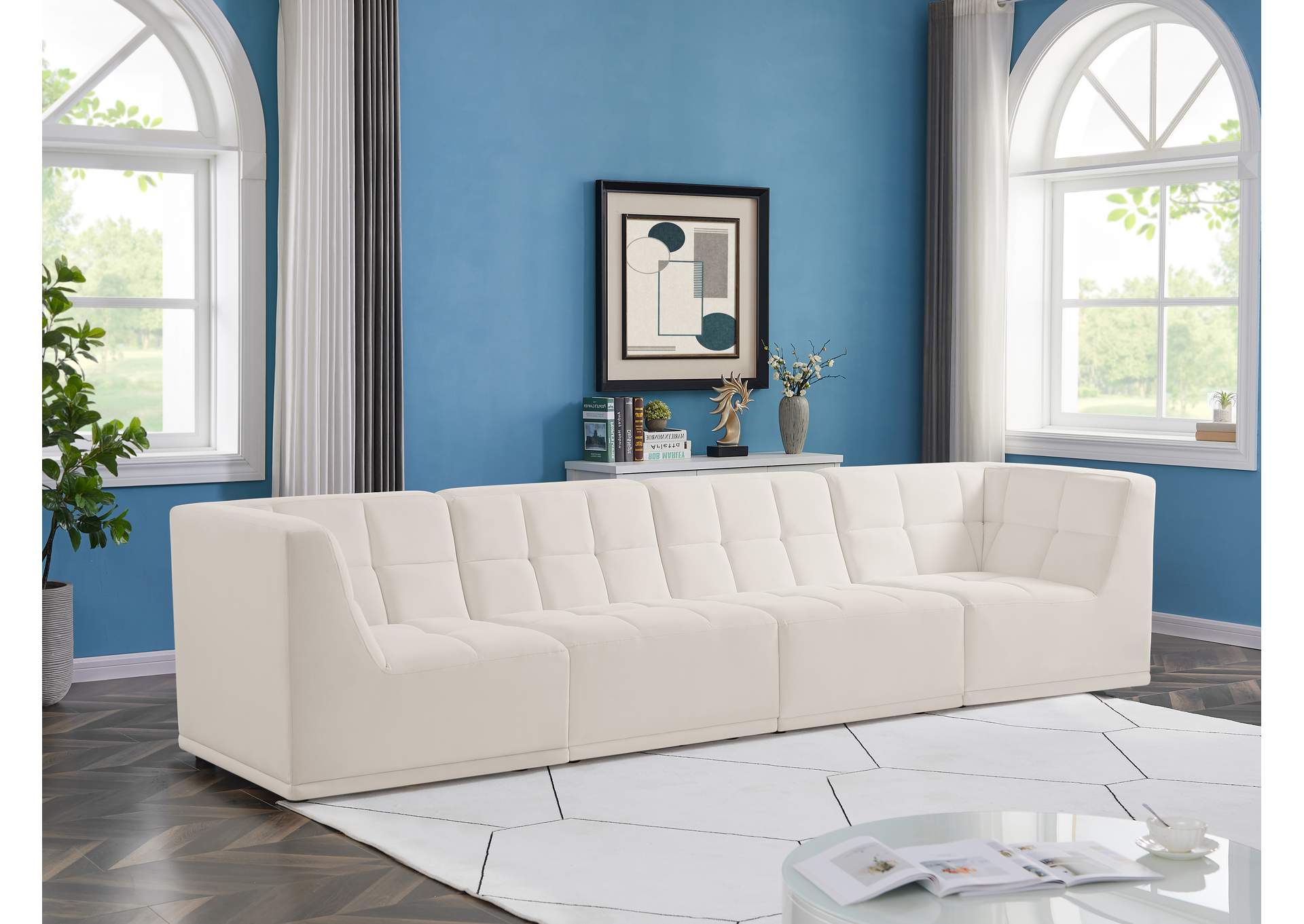 Relax Cream Velvet Modular Sofa,Meridian Furniture