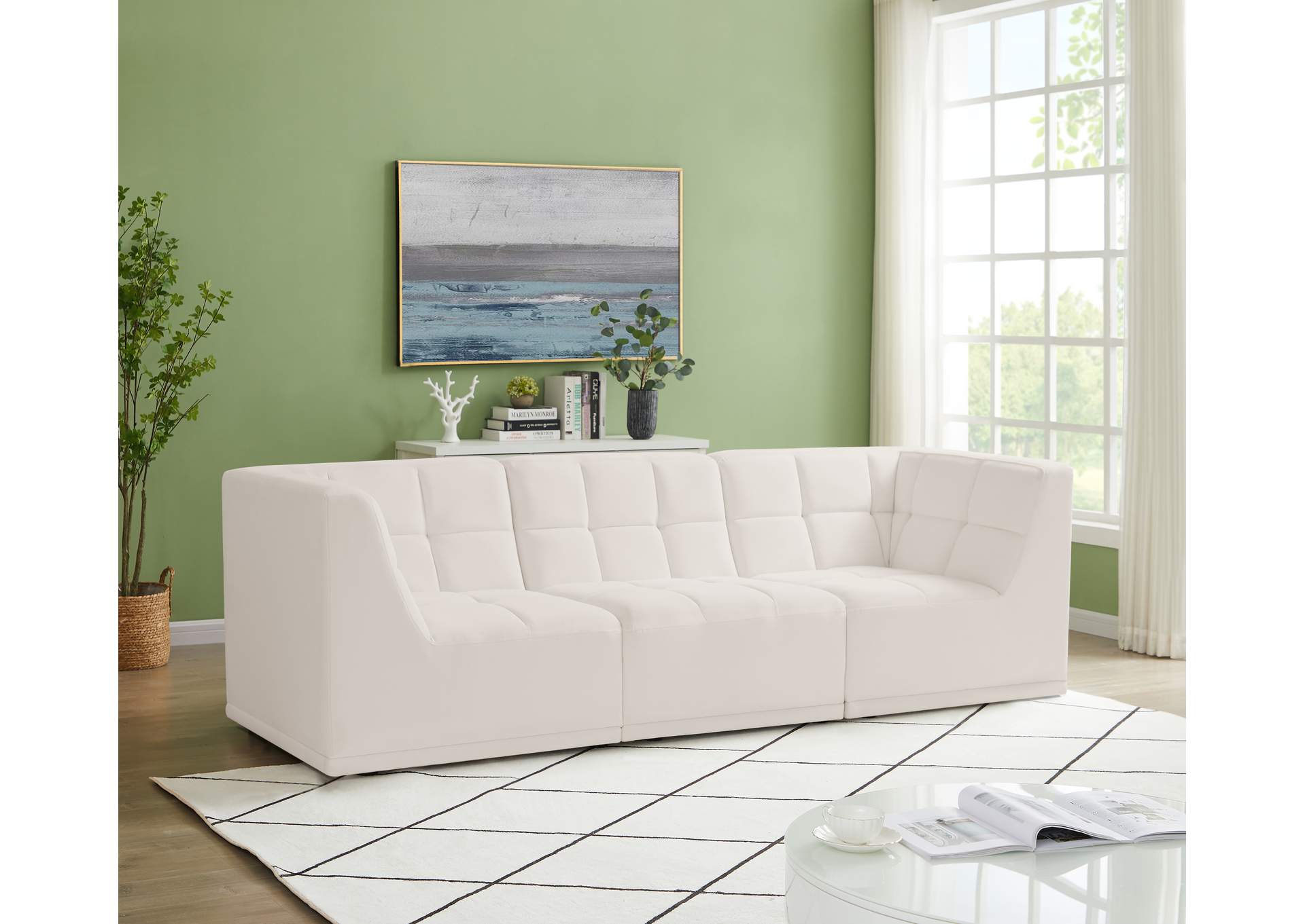 Relax Cream Velvet Modular Sofa,Meridian Furniture