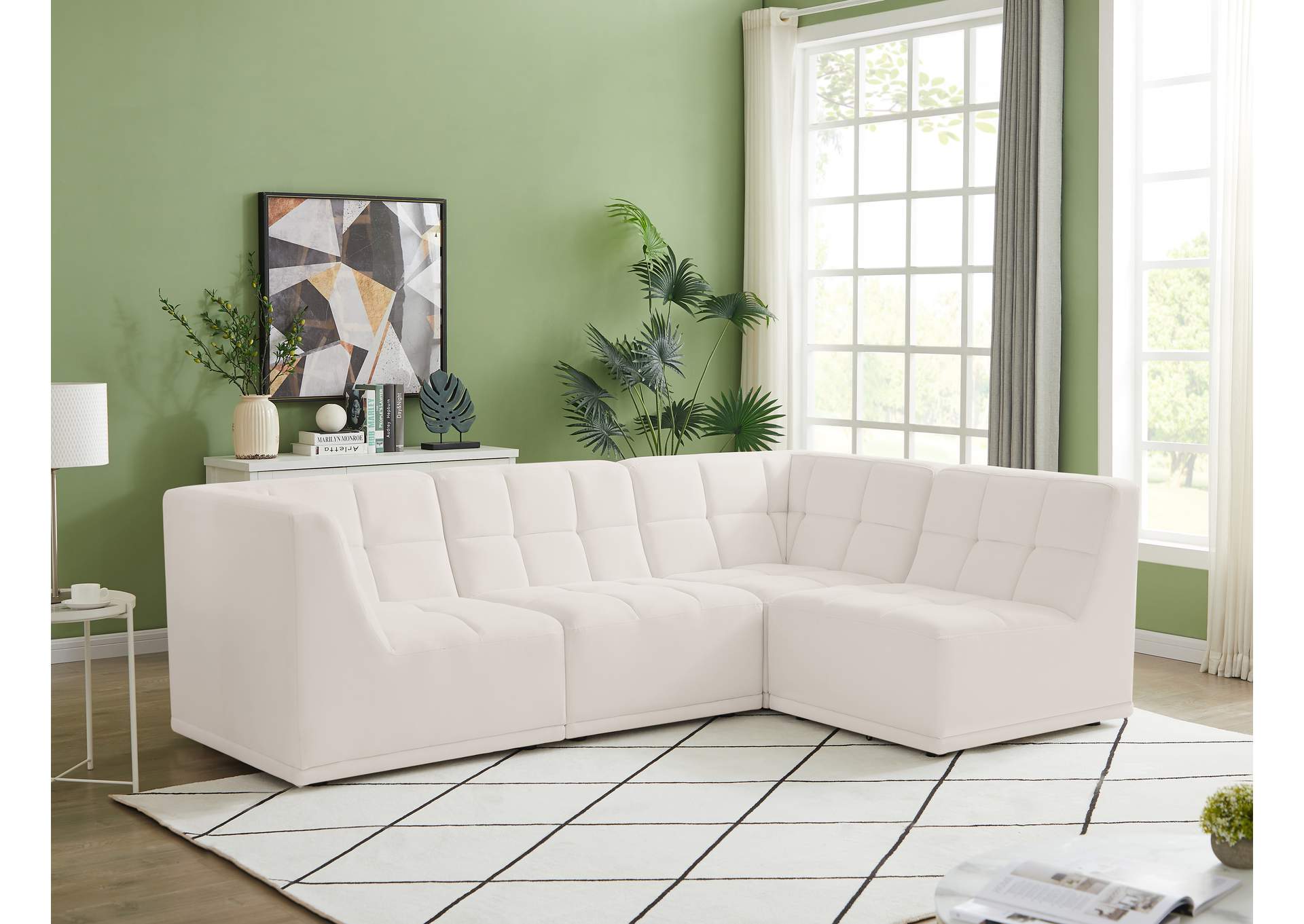 Relax Cream Velvet Modular Sectional,Meridian Furniture