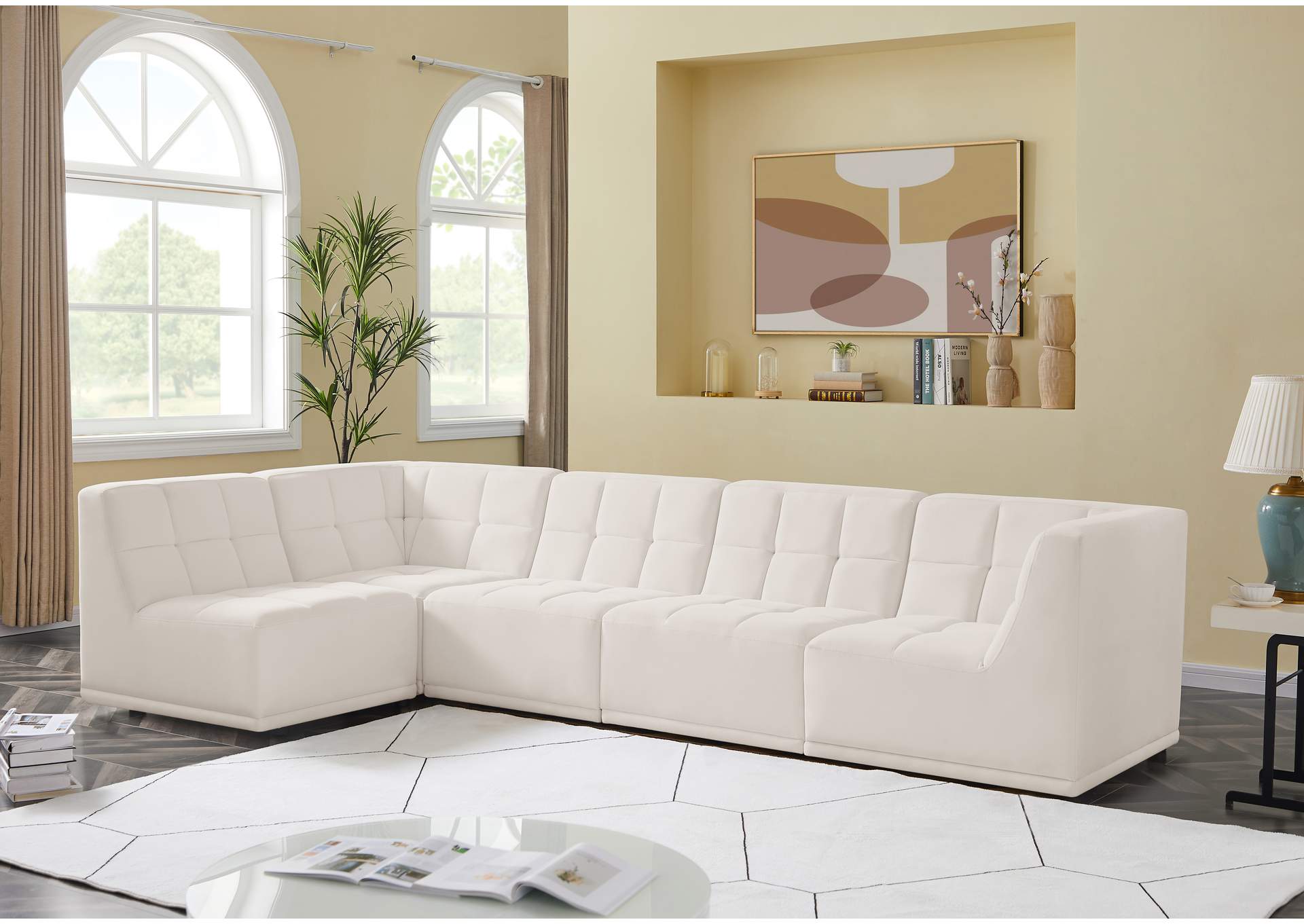 Relax Cream Velvet Modular Sectional,Meridian Furniture