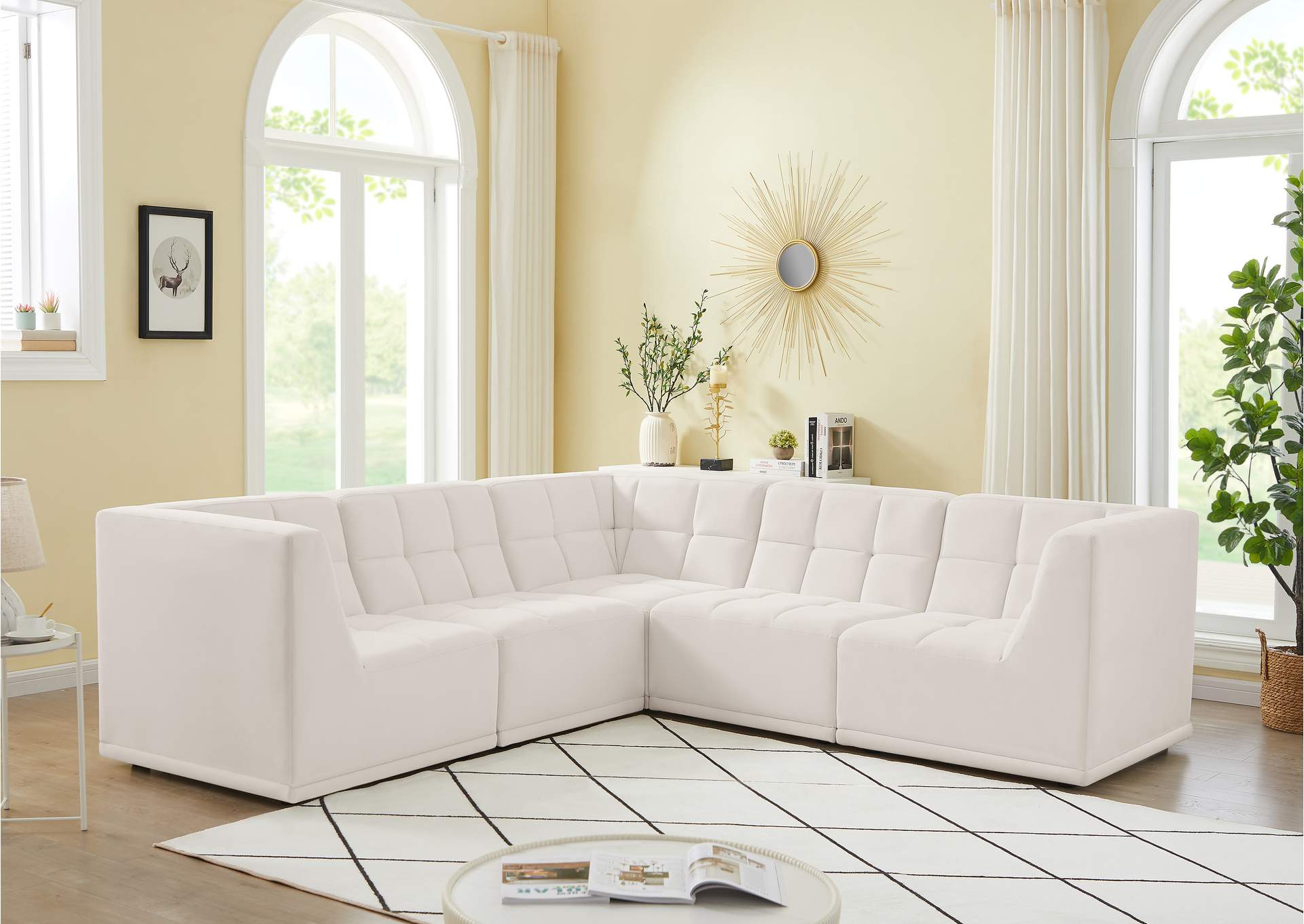 Relax Cream Velvet Modular Sectional,Meridian Furniture