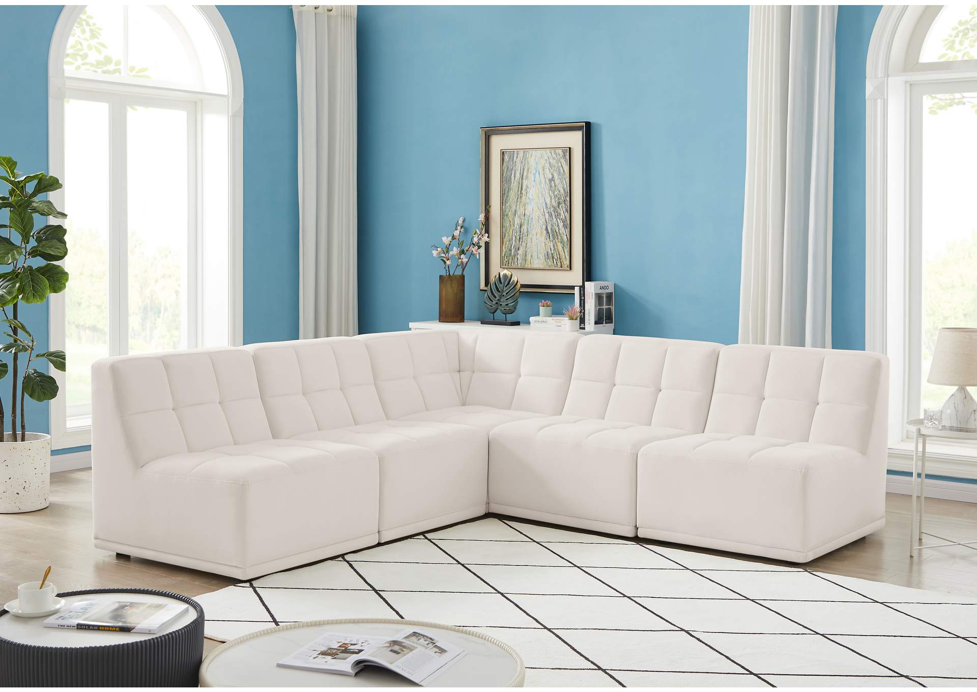 Relax Cream Velvet Modular Sectional,Meridian Furniture