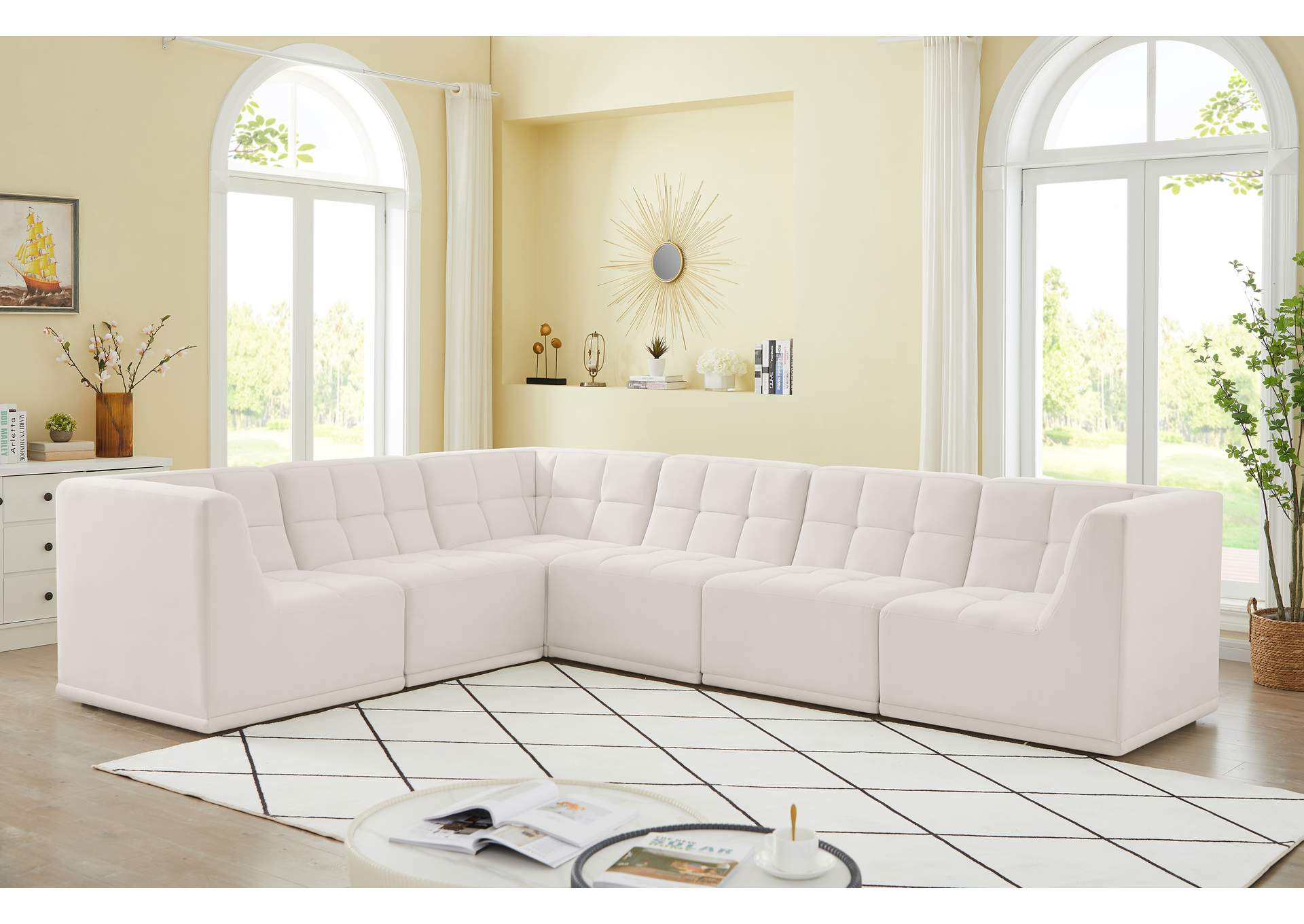 Relax Cream Velvet Modular Sectional,Meridian Furniture