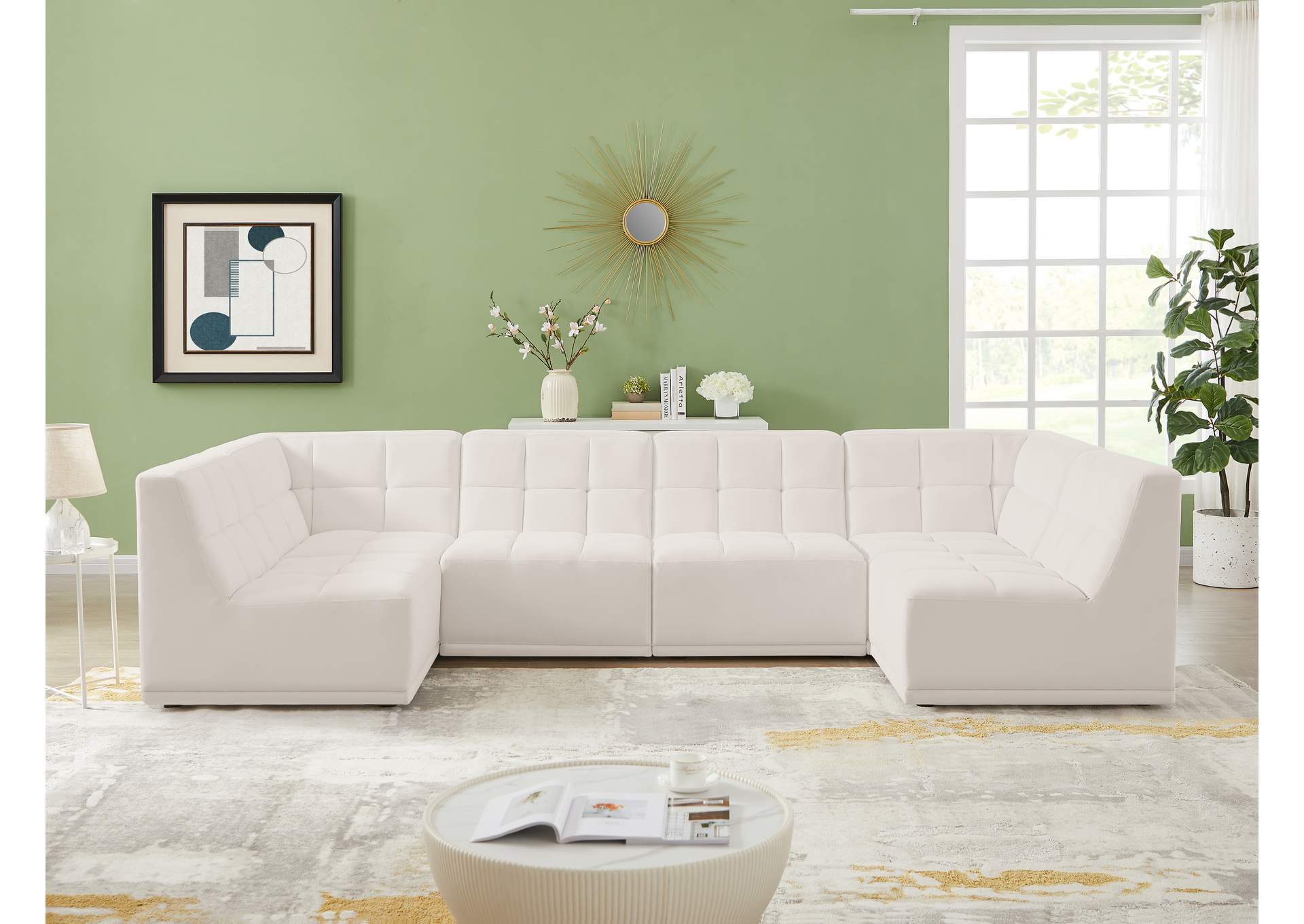 Relax Cream Velvet Modular Sectional,Meridian Furniture