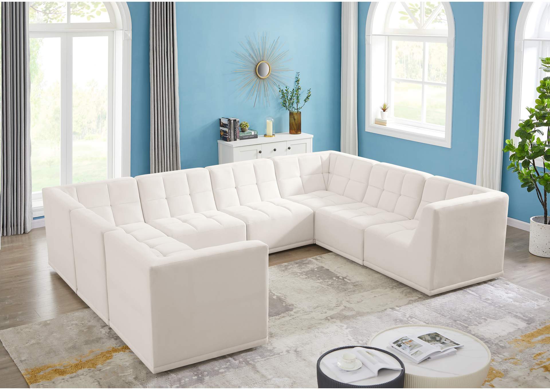 Relax Cream Velvet Modular Sectional,Meridian Furniture