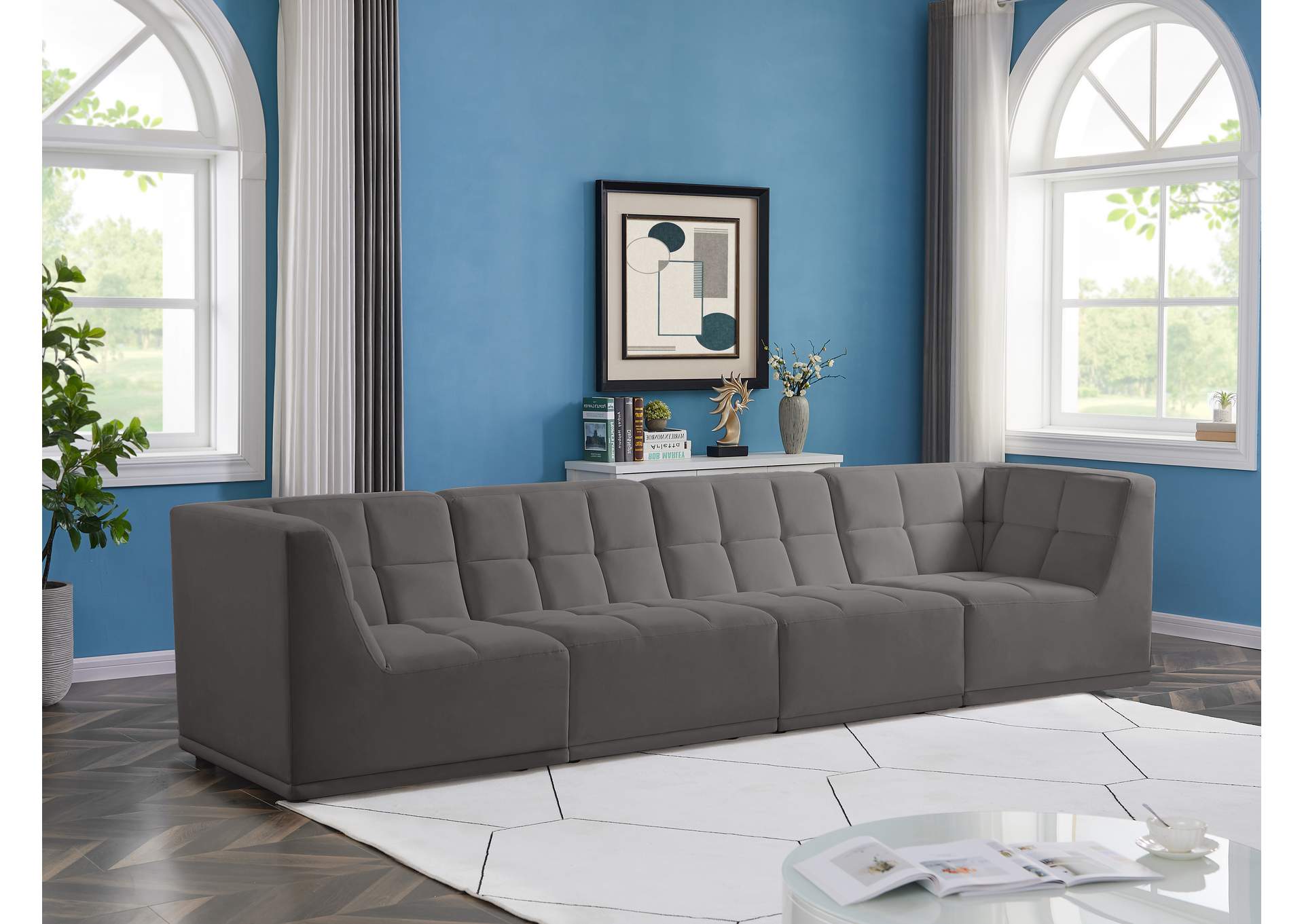 Relax Grey Velvet Modular Sofa,Meridian Furniture