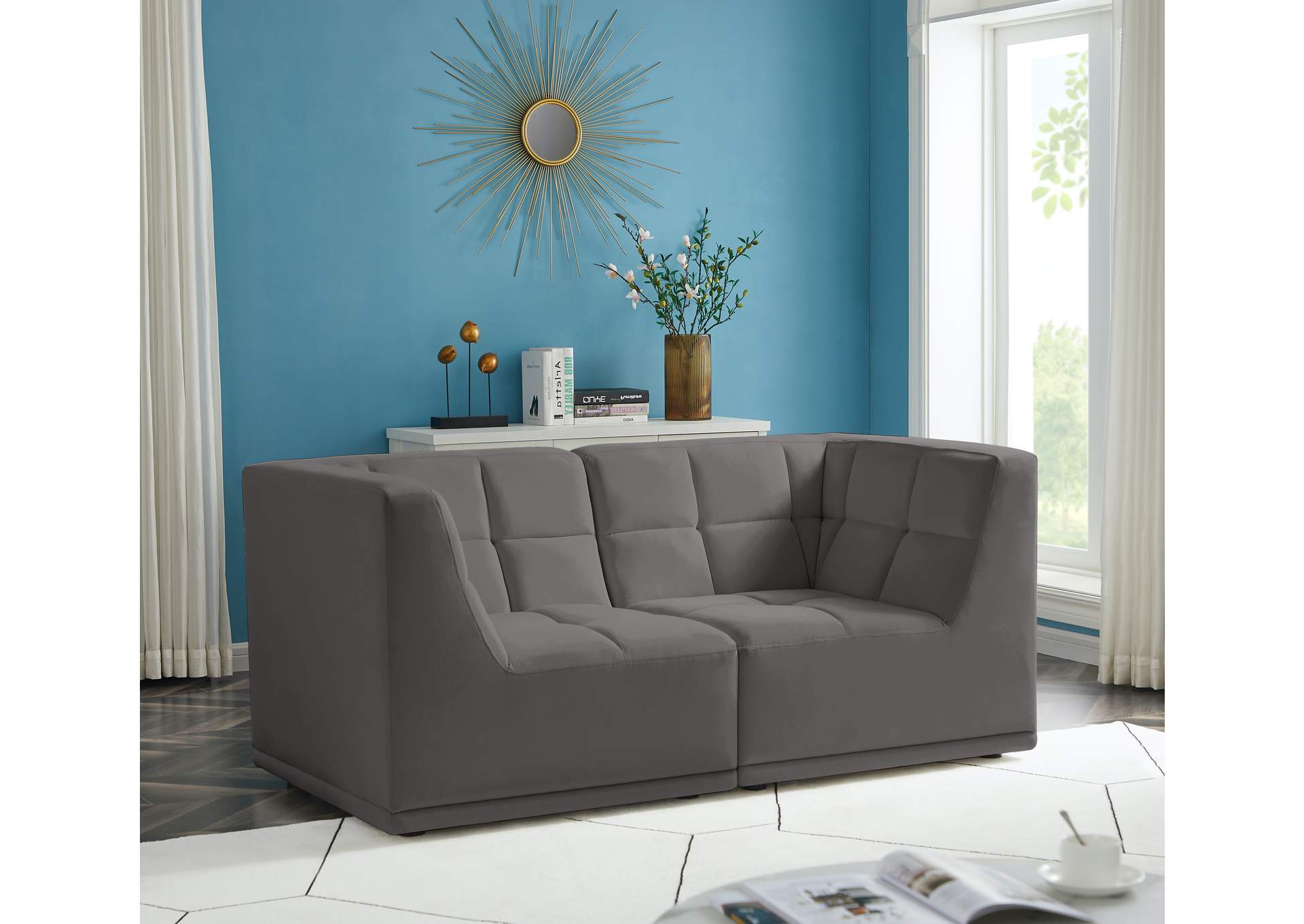 Relax Grey Velvet Modular Sofa,Meridian Furniture