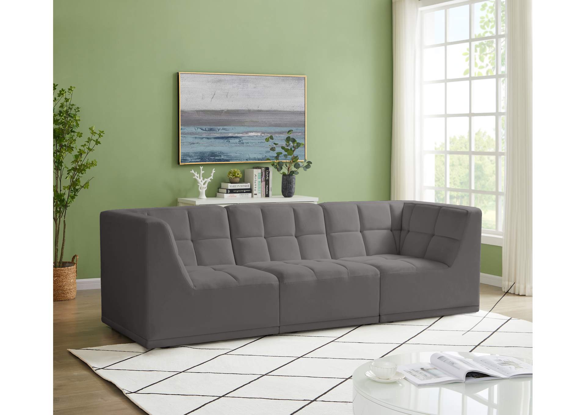 Relax Grey Velvet Modular Sofa,Meridian Furniture