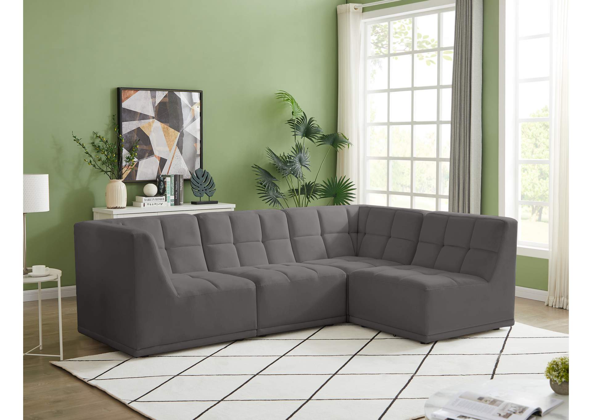 Relax Grey Velvet Modular Sectional,Meridian Furniture