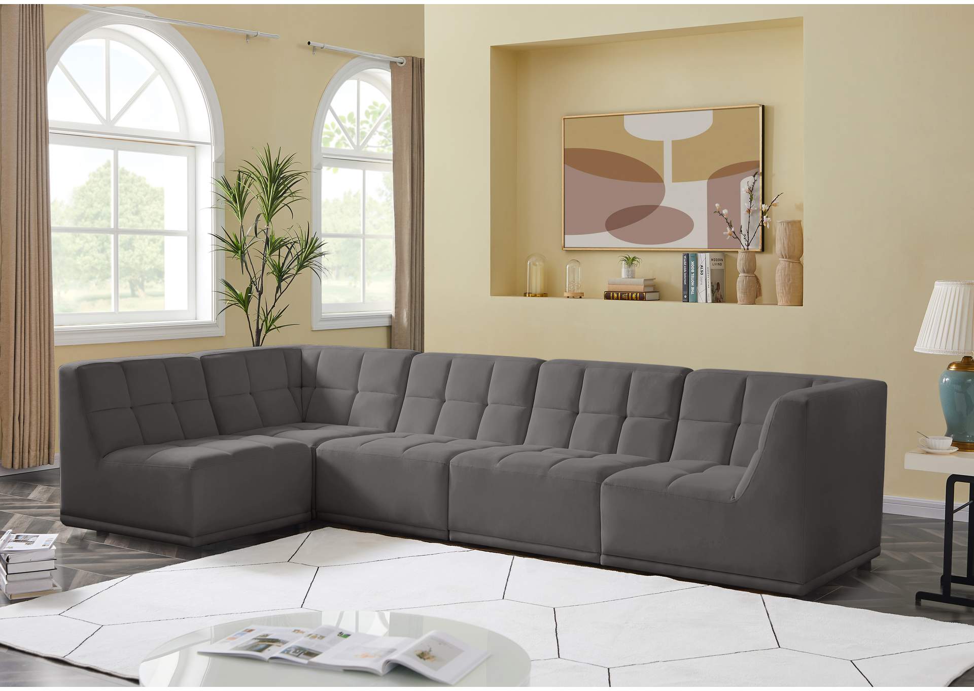 Relax Grey Velvet Modular Sectional,Meridian Furniture