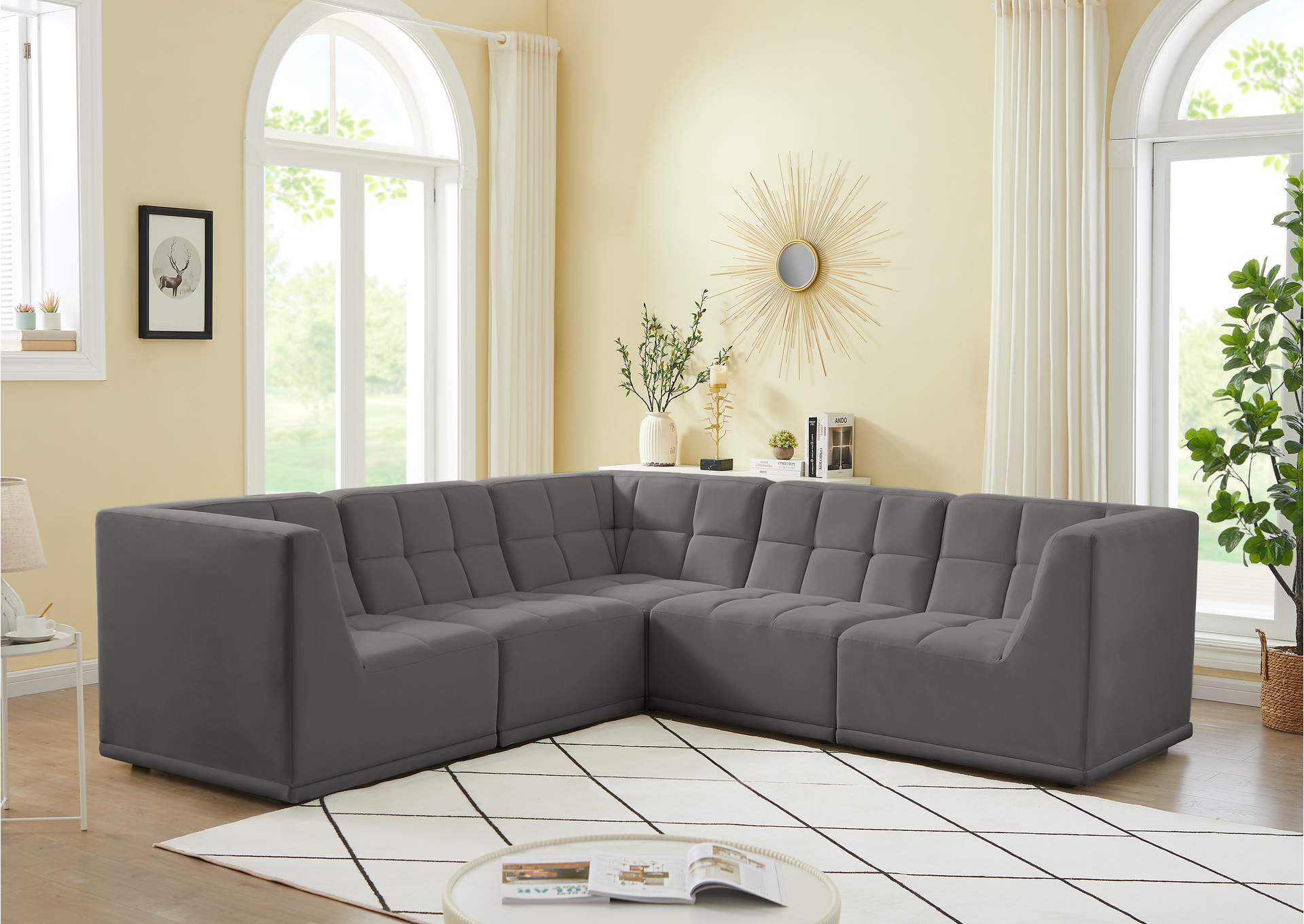 Relax Grey Velvet Modular Sectional,Meridian Furniture