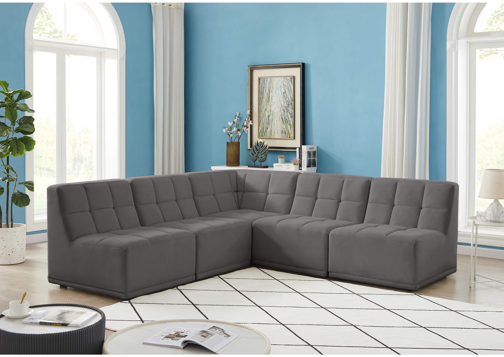 Relax Grey Velvet Modular Sectional,Meridian Furniture