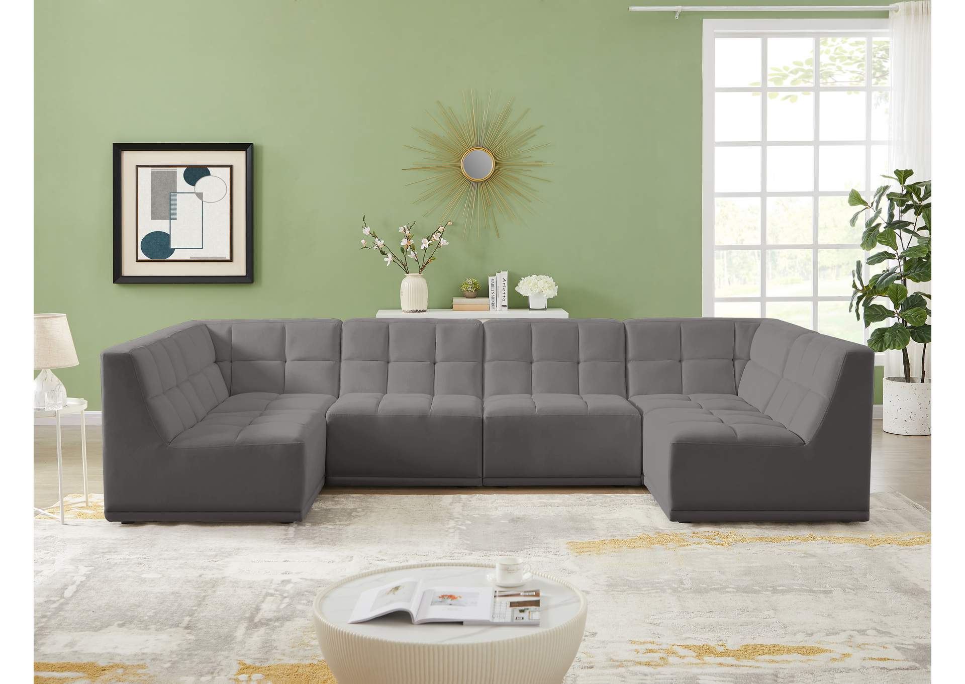 Relax Grey Velvet Modular Sectional,Meridian Furniture