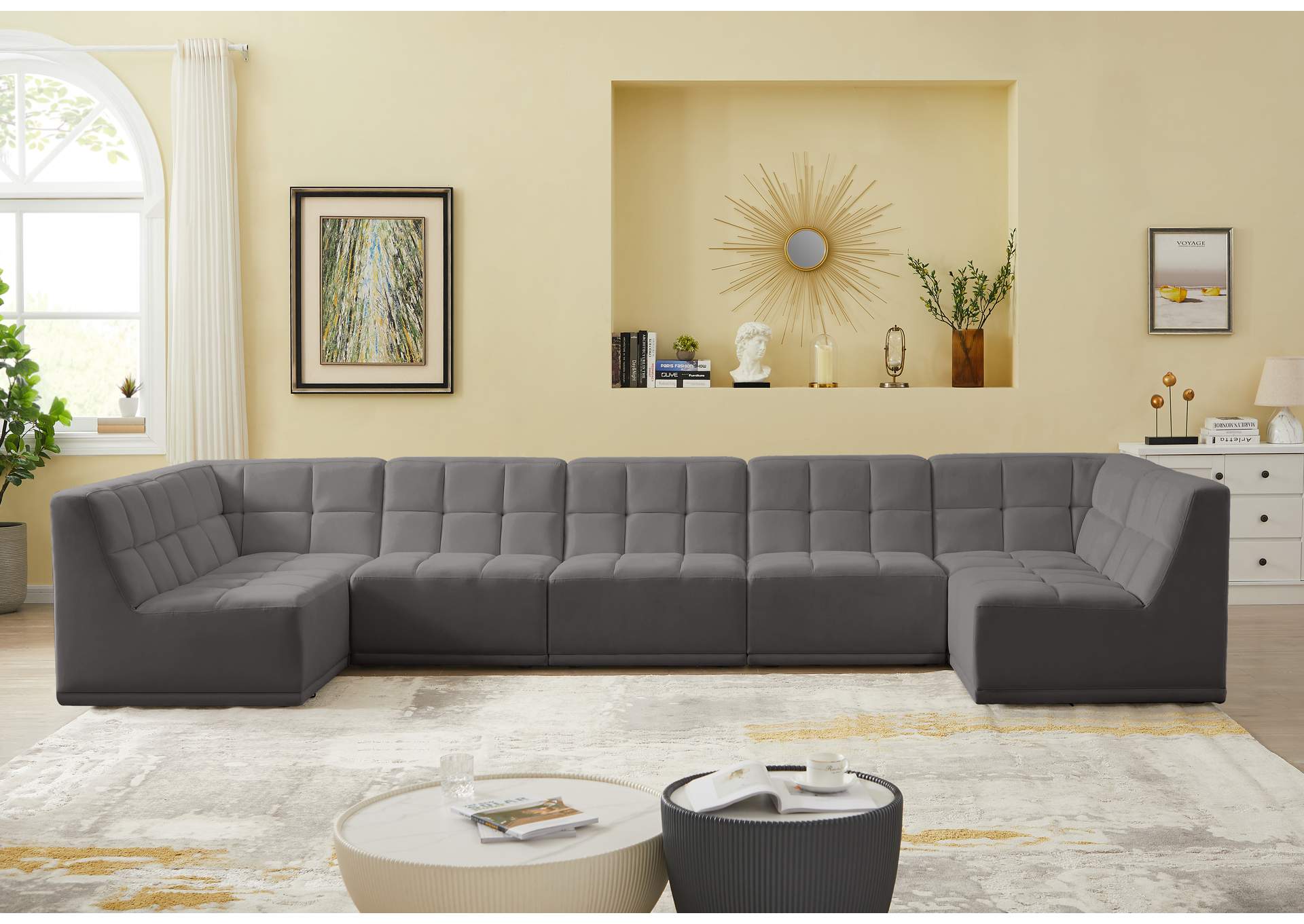 Relax Grey Velvet Modular Sectional,Meridian Furniture