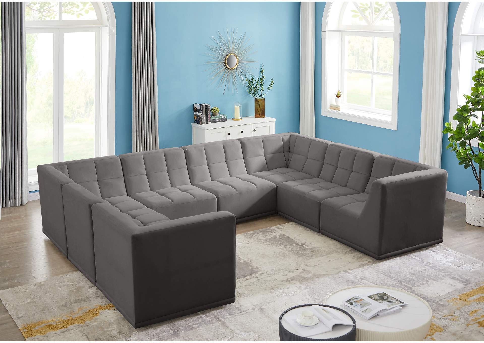 Relax Grey Velvet Modular Sectional,Meridian Furniture