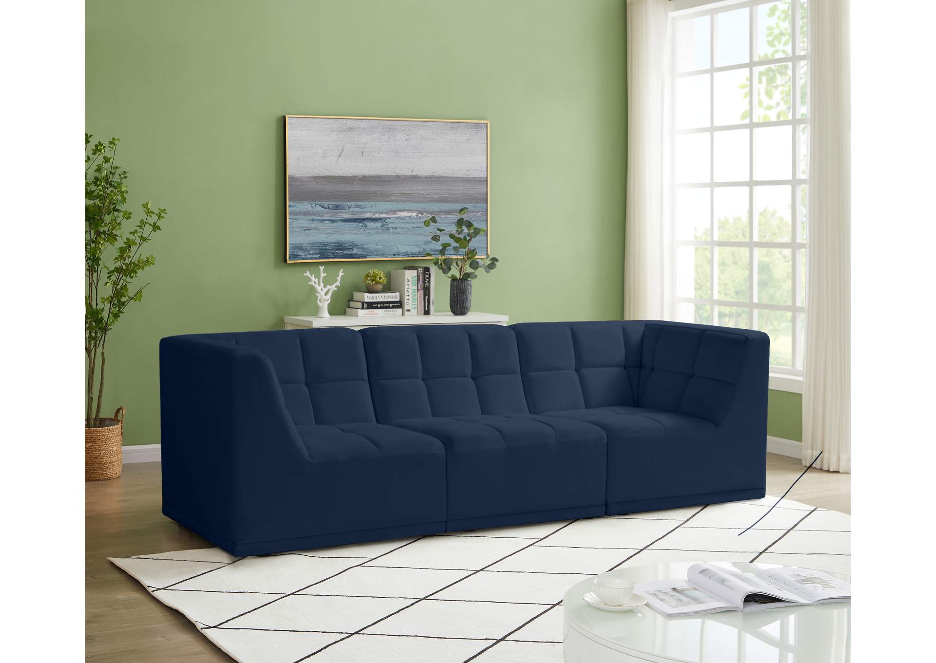 Relax Navy Velvet Modular Sofa,Meridian Furniture