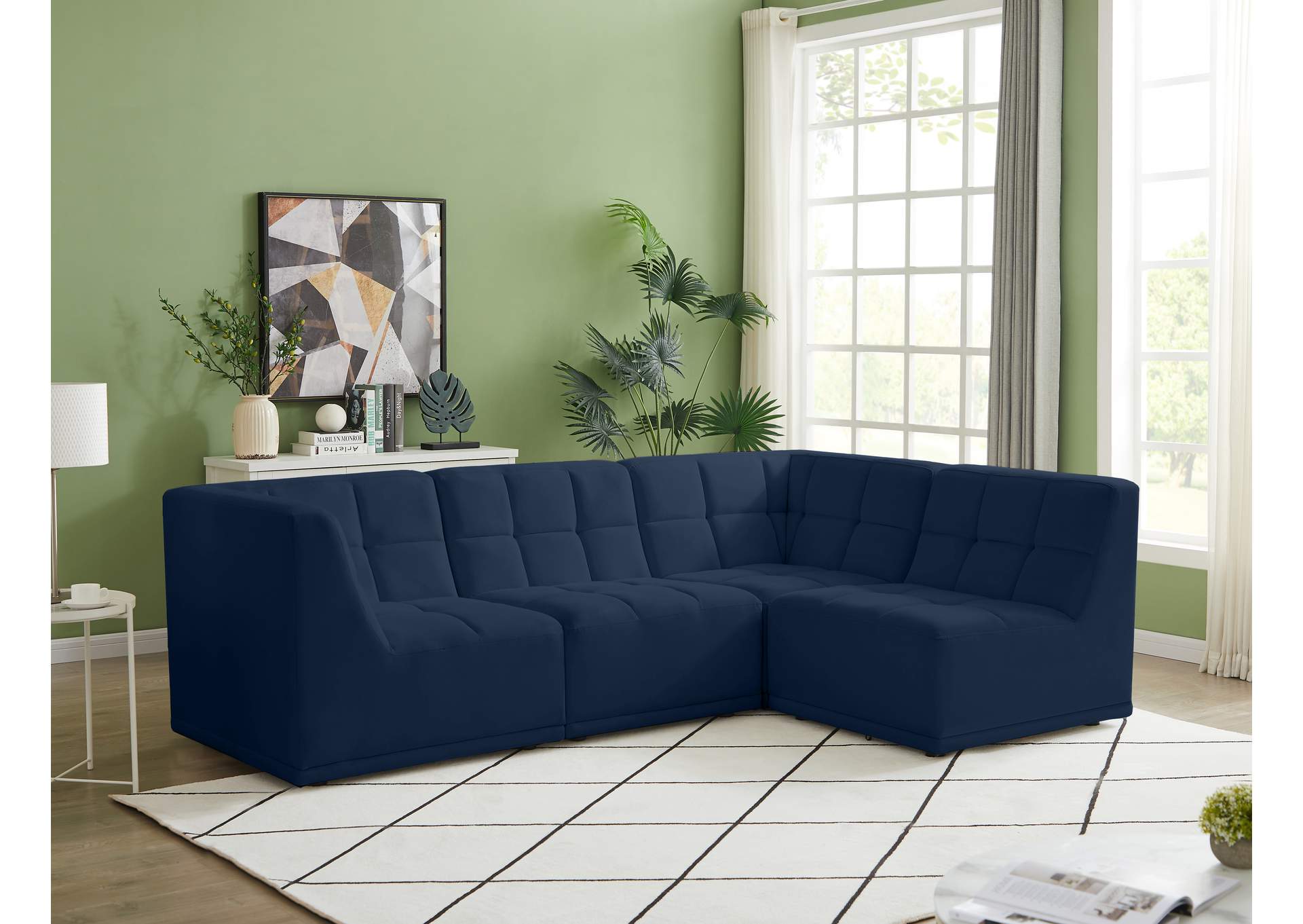 Relax Navy Velvet Modular Sectional,Meridian Furniture