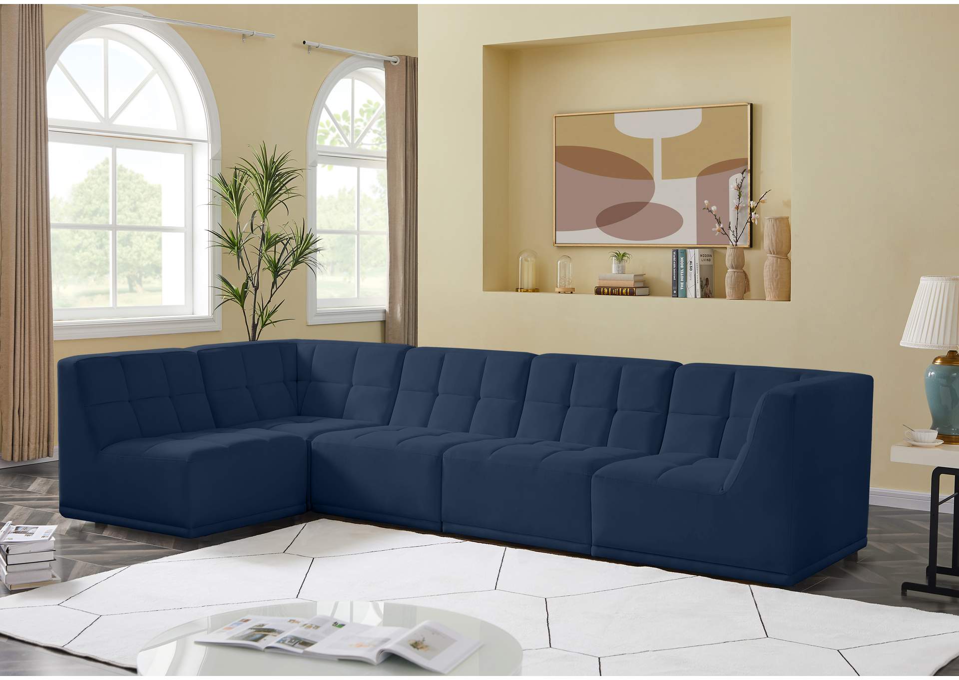 Relax Navy Velvet Modular Sectional,Meridian Furniture