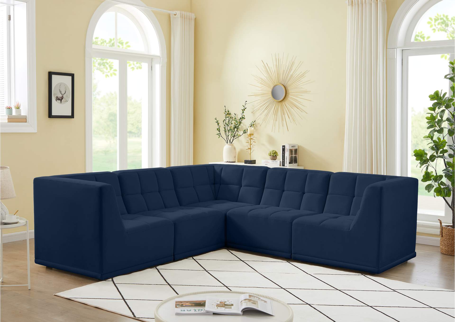 Relax Navy Velvet Modular Sectional,Meridian Furniture