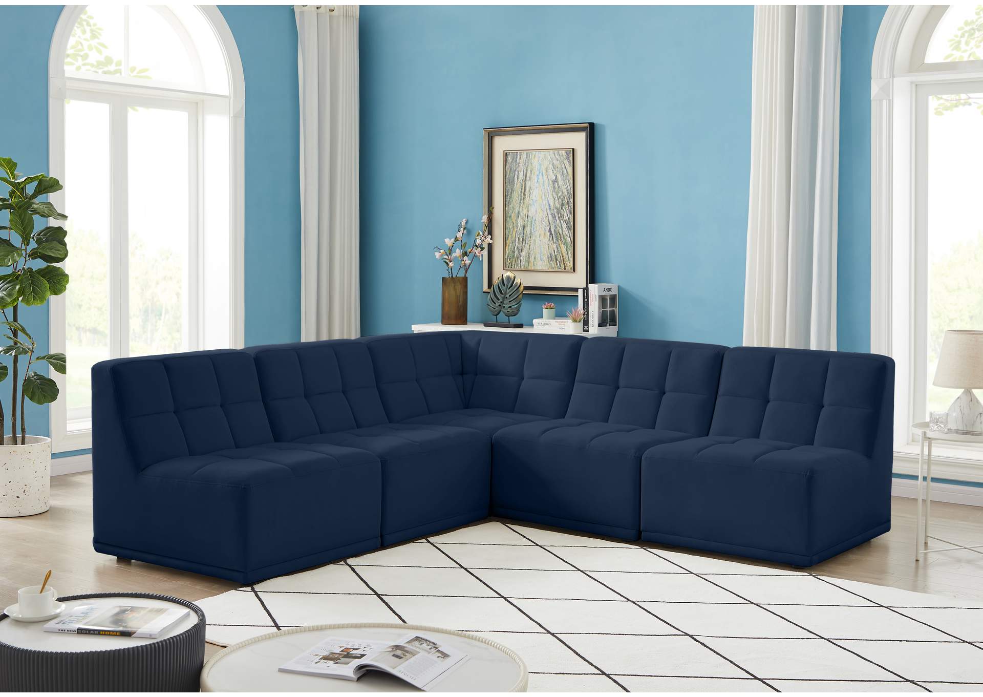 Relax Navy Velvet Modular Sectional,Meridian Furniture