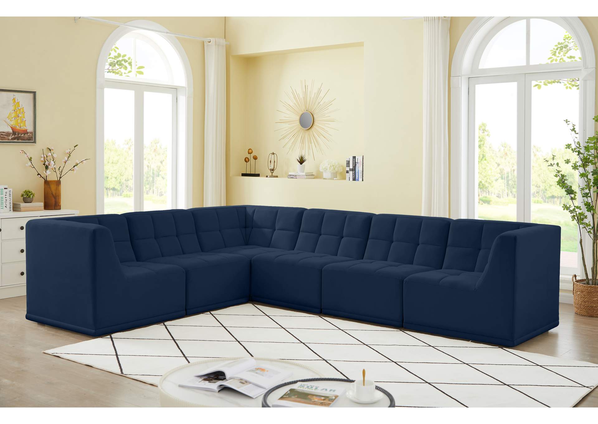 Relax Navy Velvet Modular Sectional,Meridian Furniture