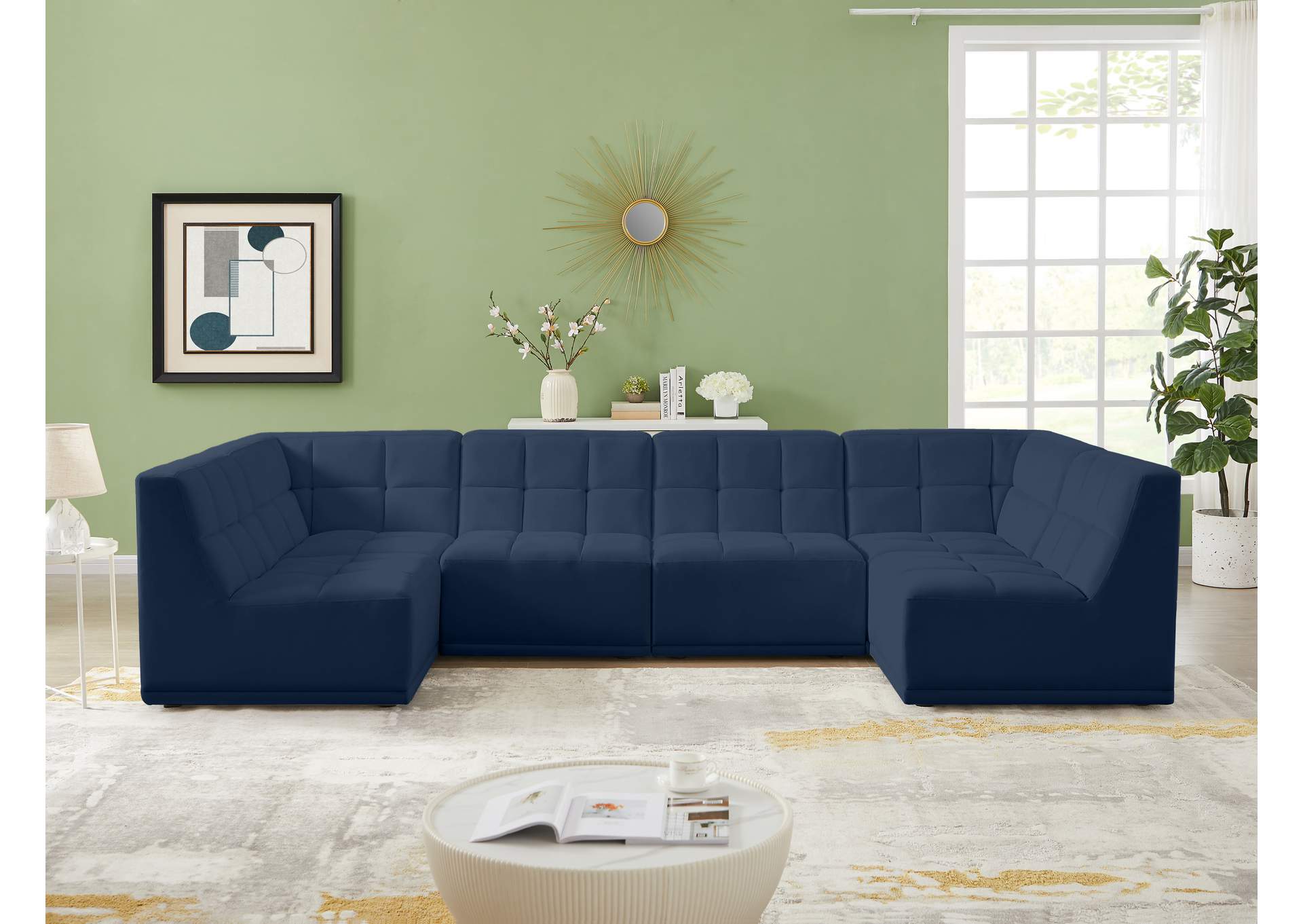 Relax Navy Velvet Modular Sectional,Meridian Furniture