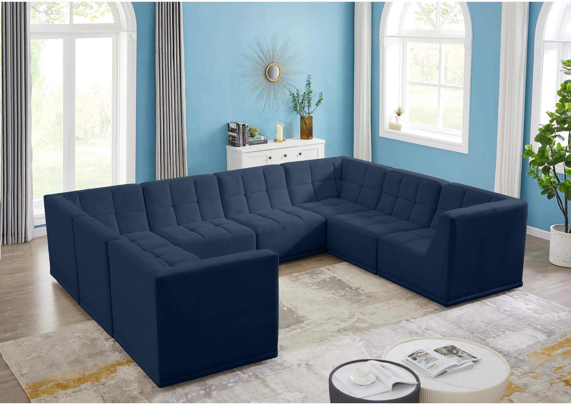 Relax Navy Velvet Modular Sectional,Meridian Furniture