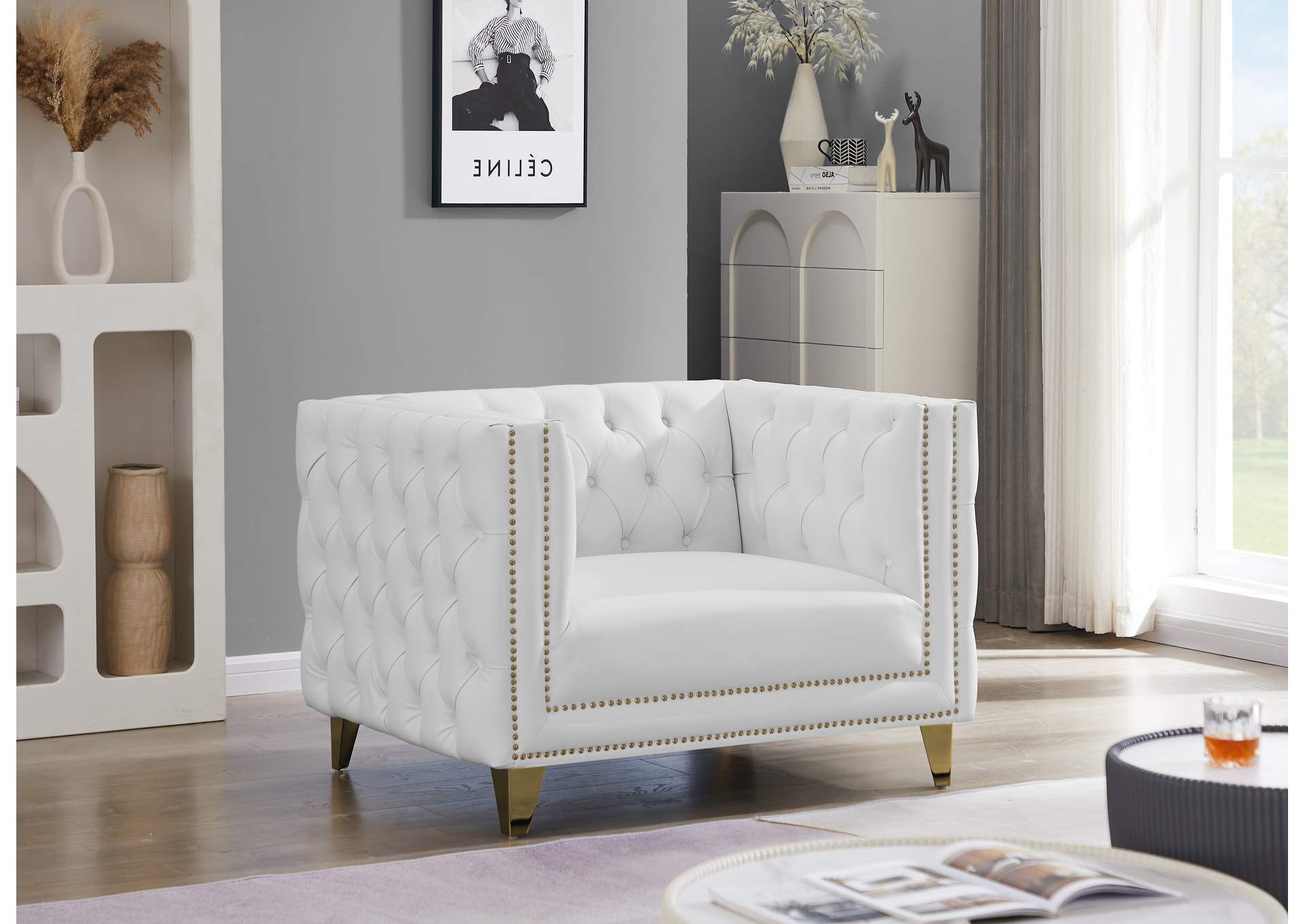 Michelle White Faux Leather Chair,Meridian Furniture