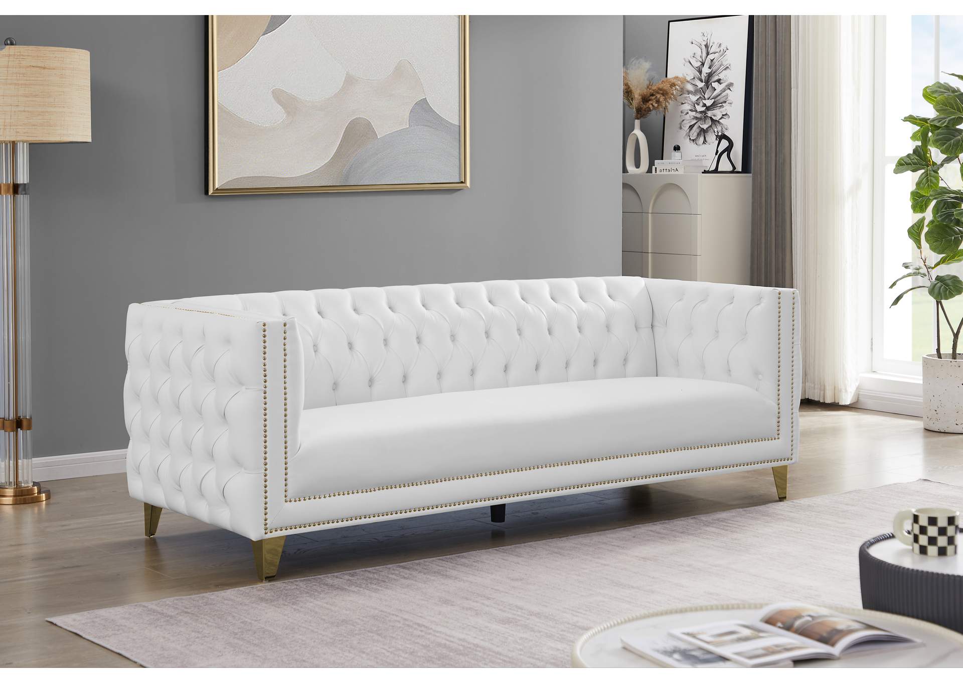 Michelle White Faux Leather Sofa,Meridian Furniture