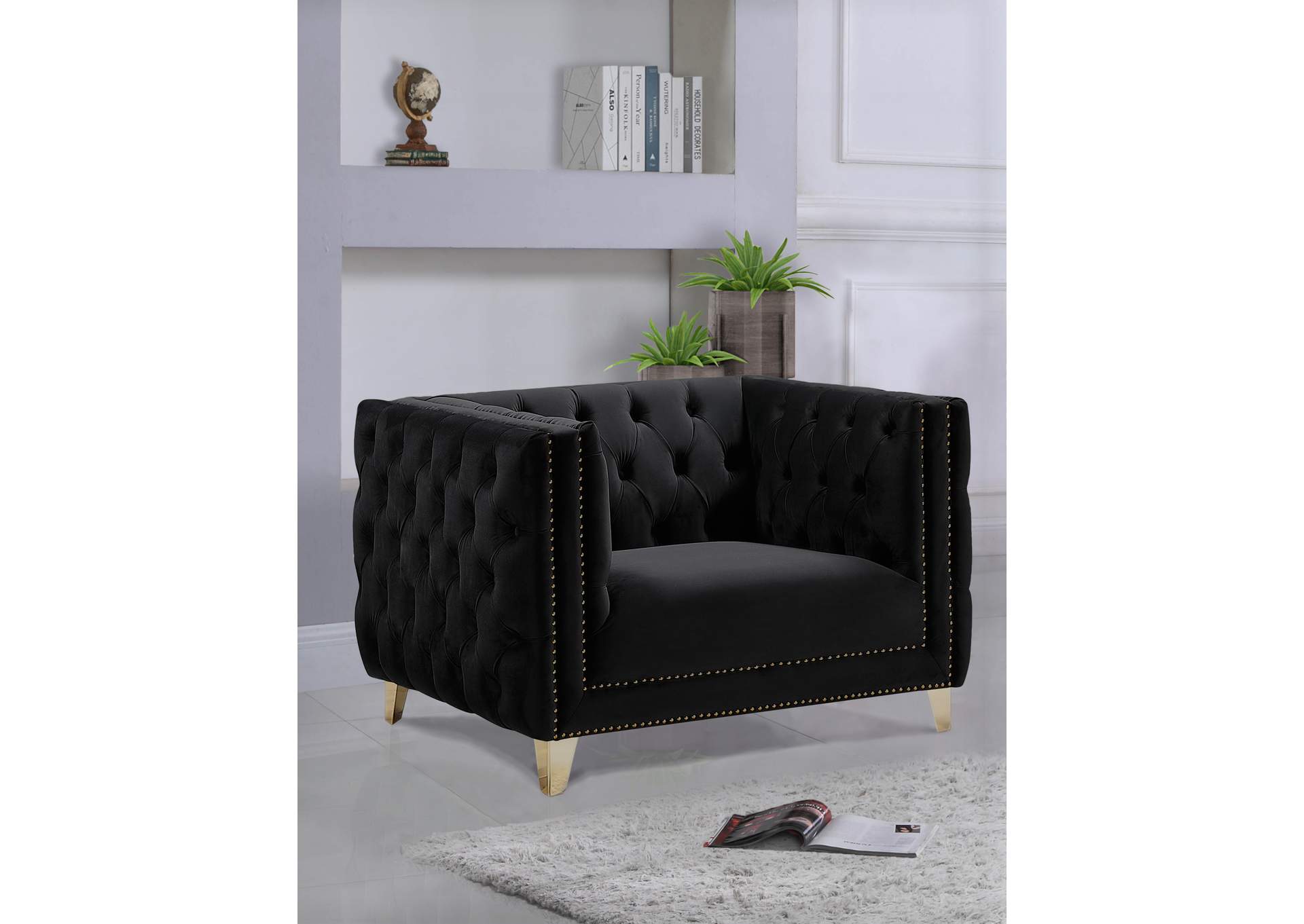 Michelle Black Velvet Chair,Meridian Furniture