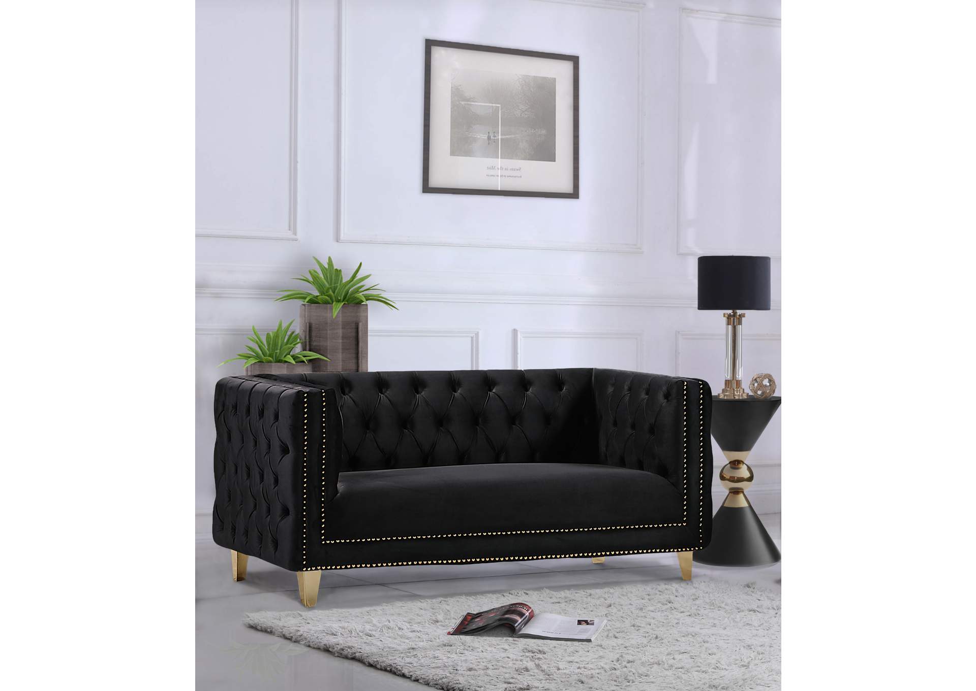 Michelle Black Velvet Loveseat,Meridian Furniture