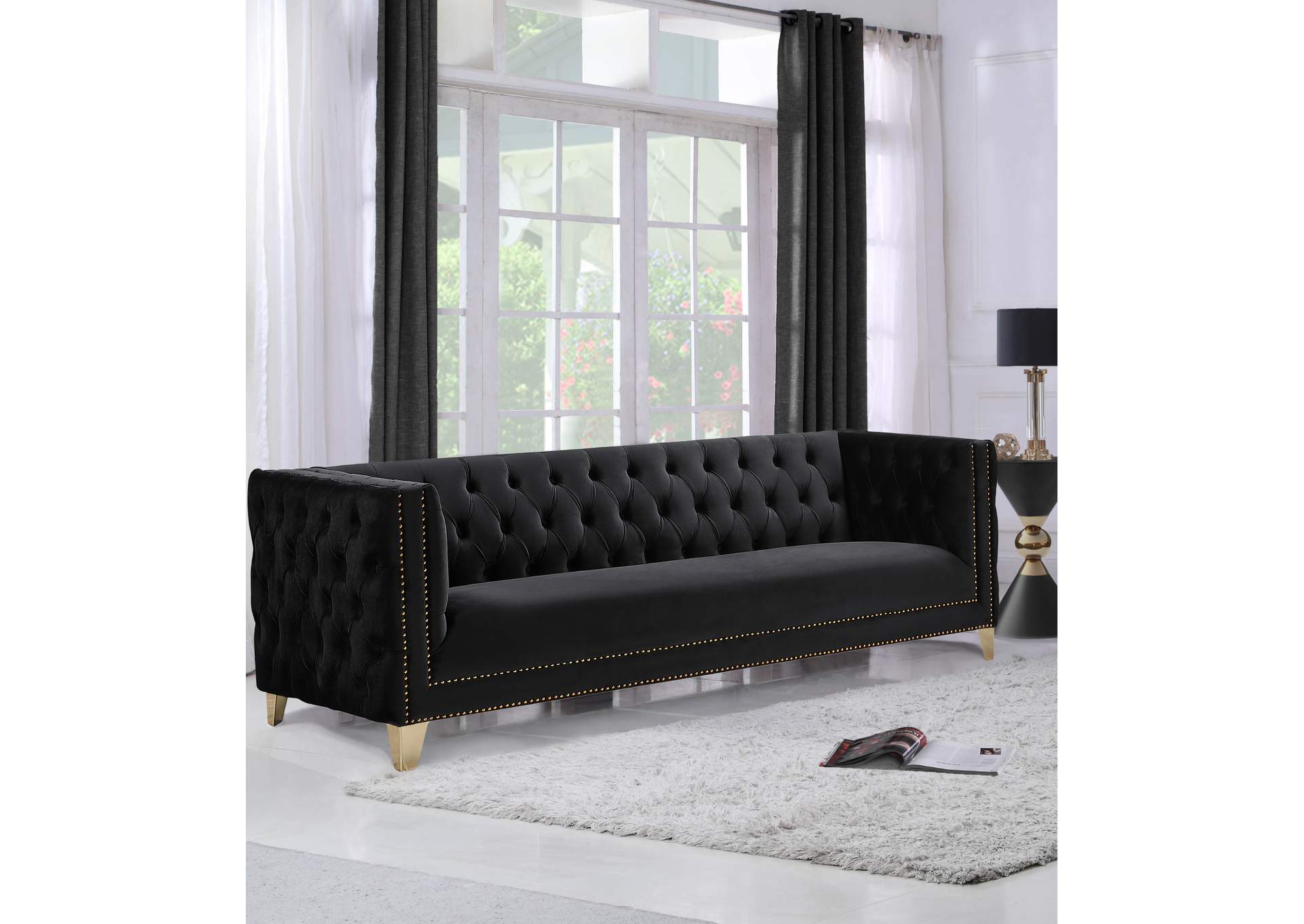 Michelle Black Velvet Sofa,Meridian Furniture